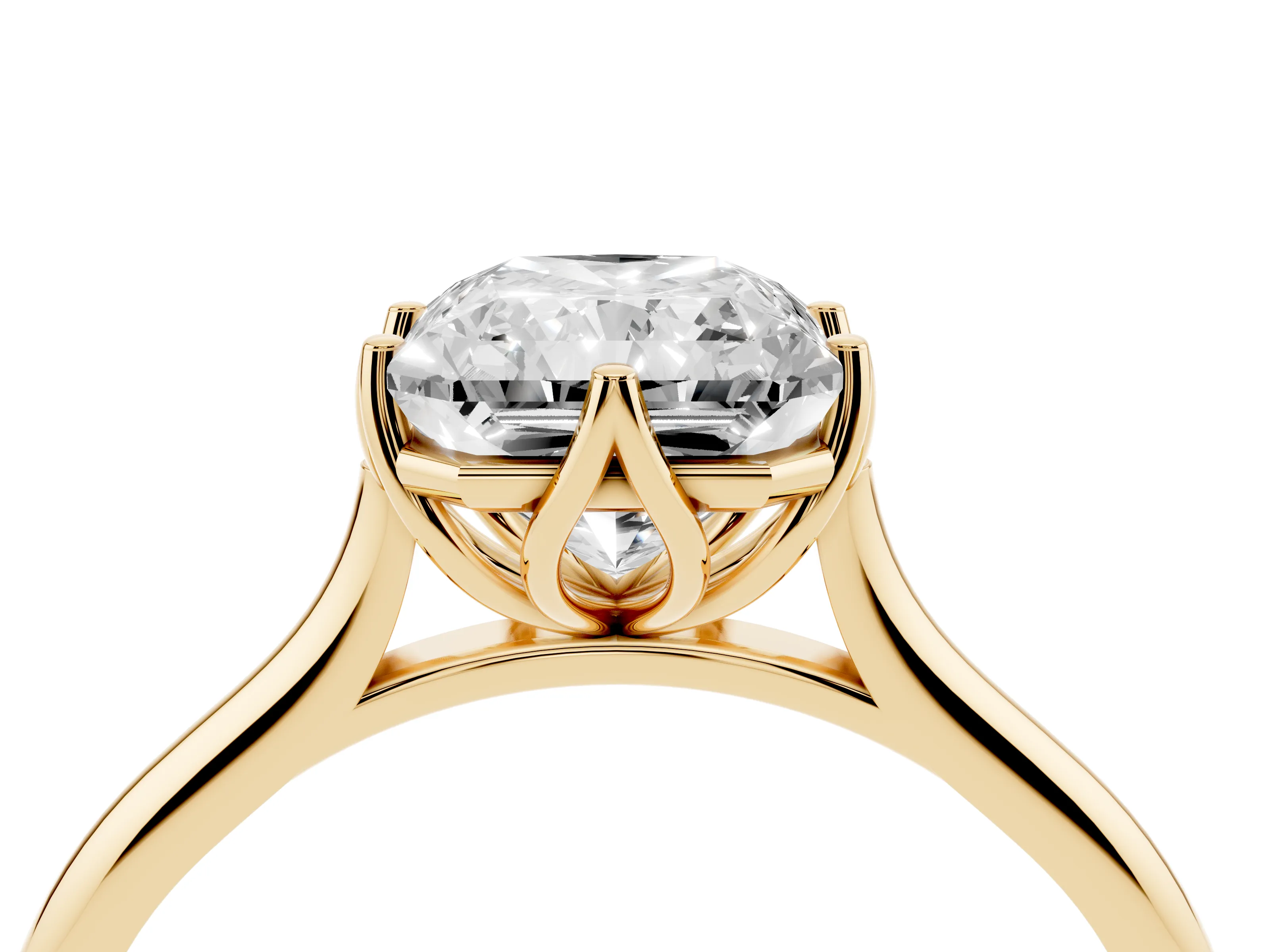 Radiant Cut Diamond Solitaire Cathedral Ring Set in Yellow gold with Prong Setting