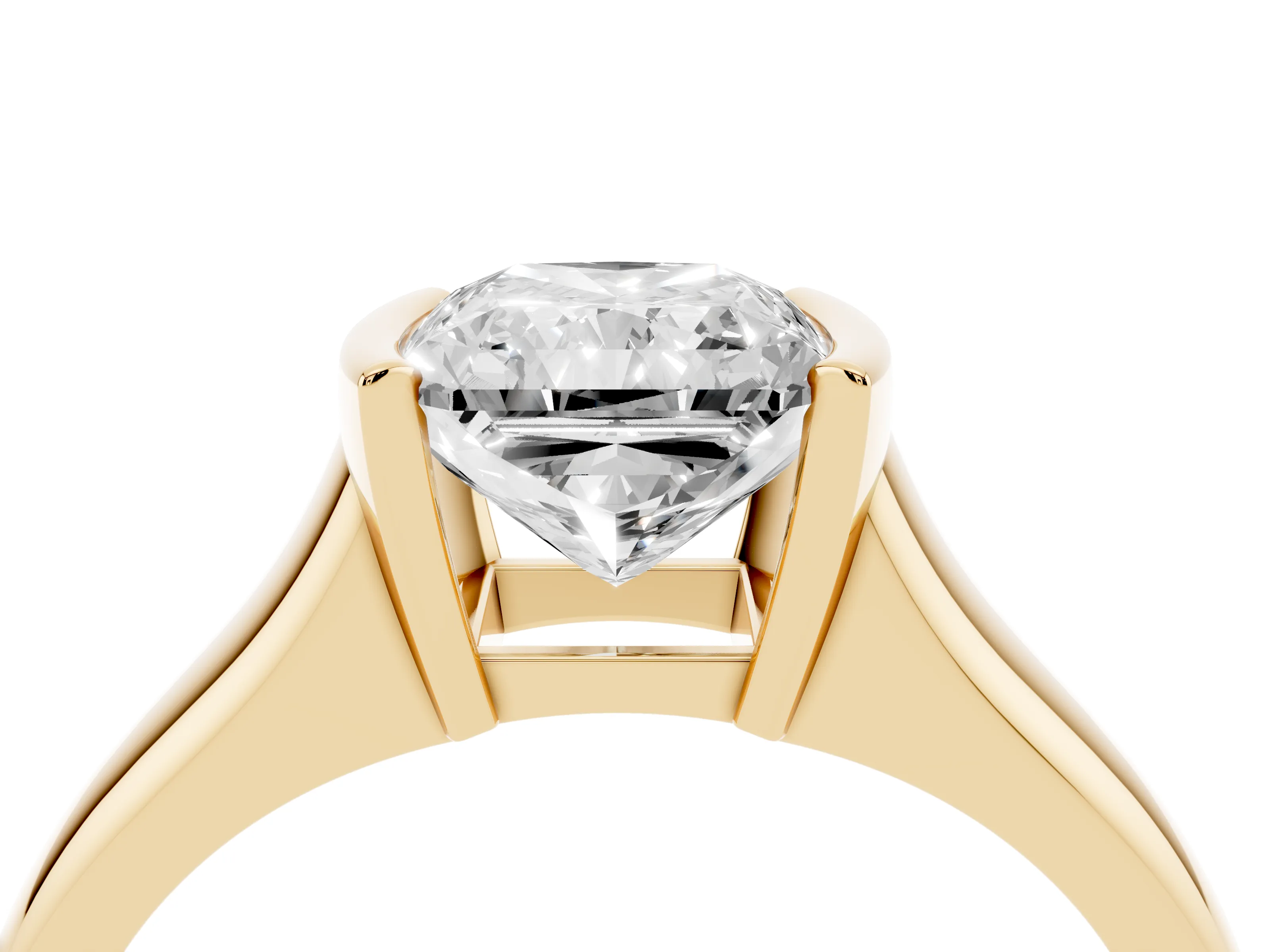 Radiant Cut Diamond Solitaire Tension Set Ring Set in Yellow gold with Split Shank Band