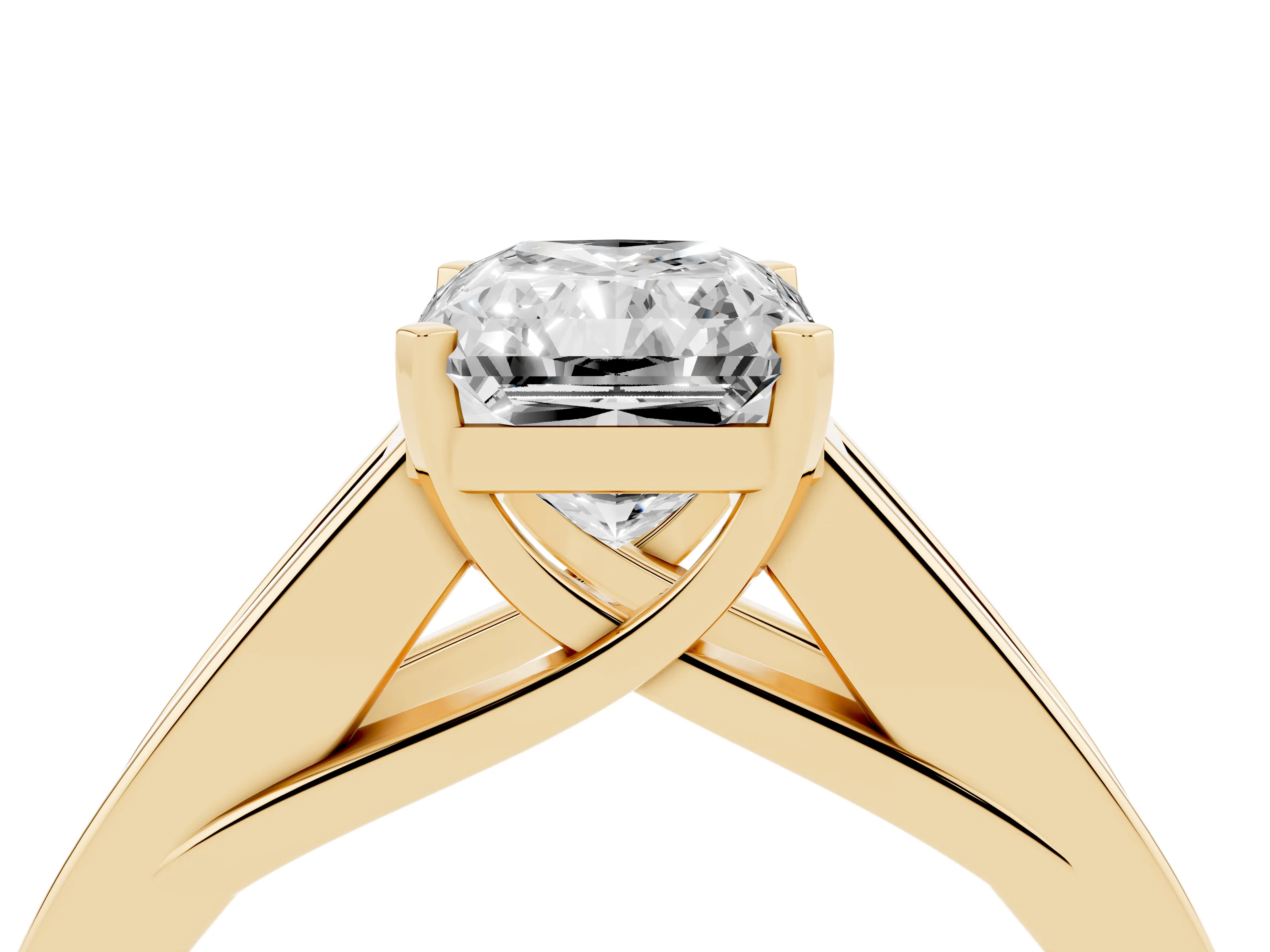 Radiant Cut Diamond Solitaire Ring Set in Yellow gold with Channel-Set Accent Stones and Prong Setting