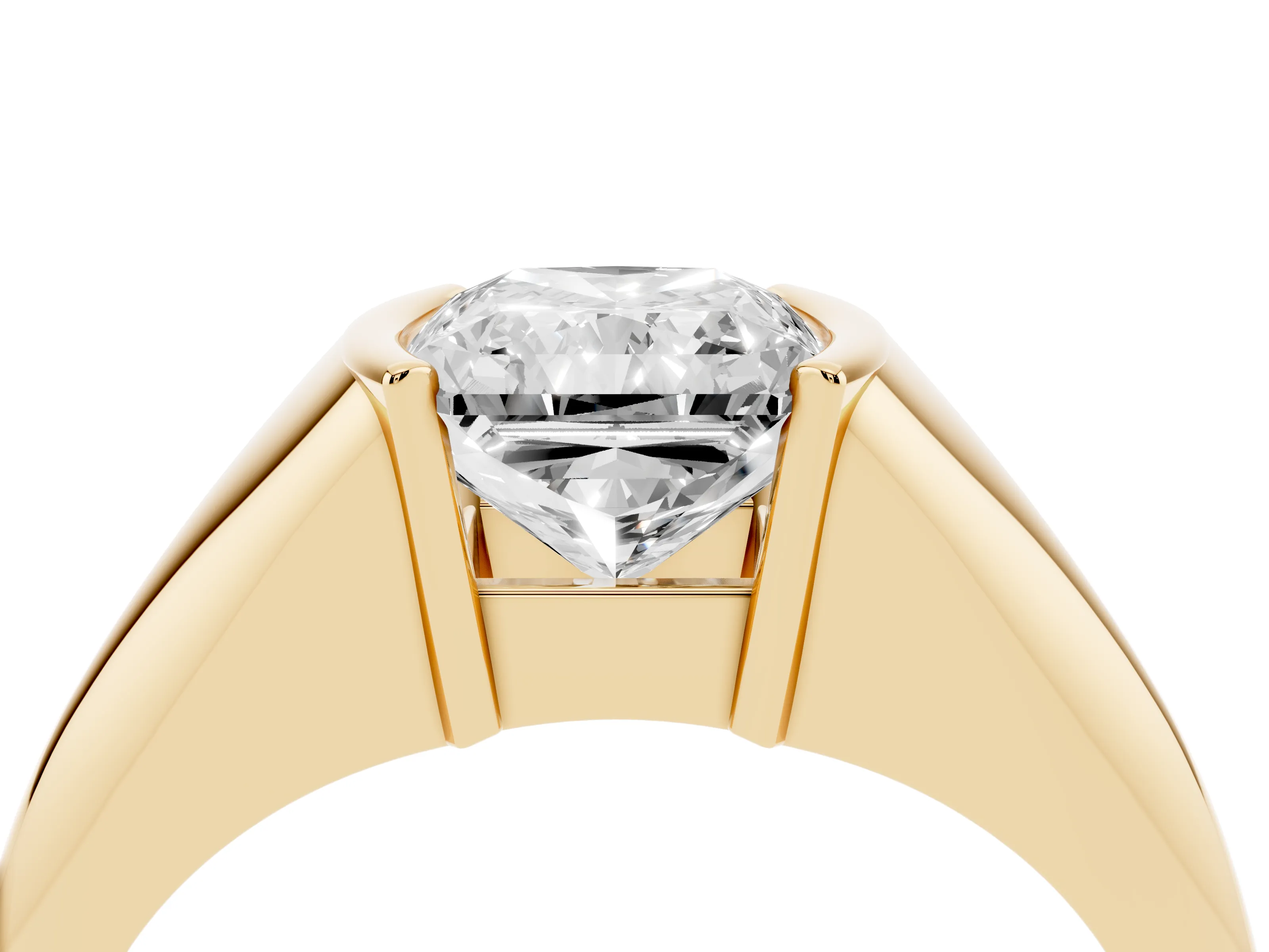 Radiant Cut Diamond Solitaire Tension Set Ring Set in Yellow gold