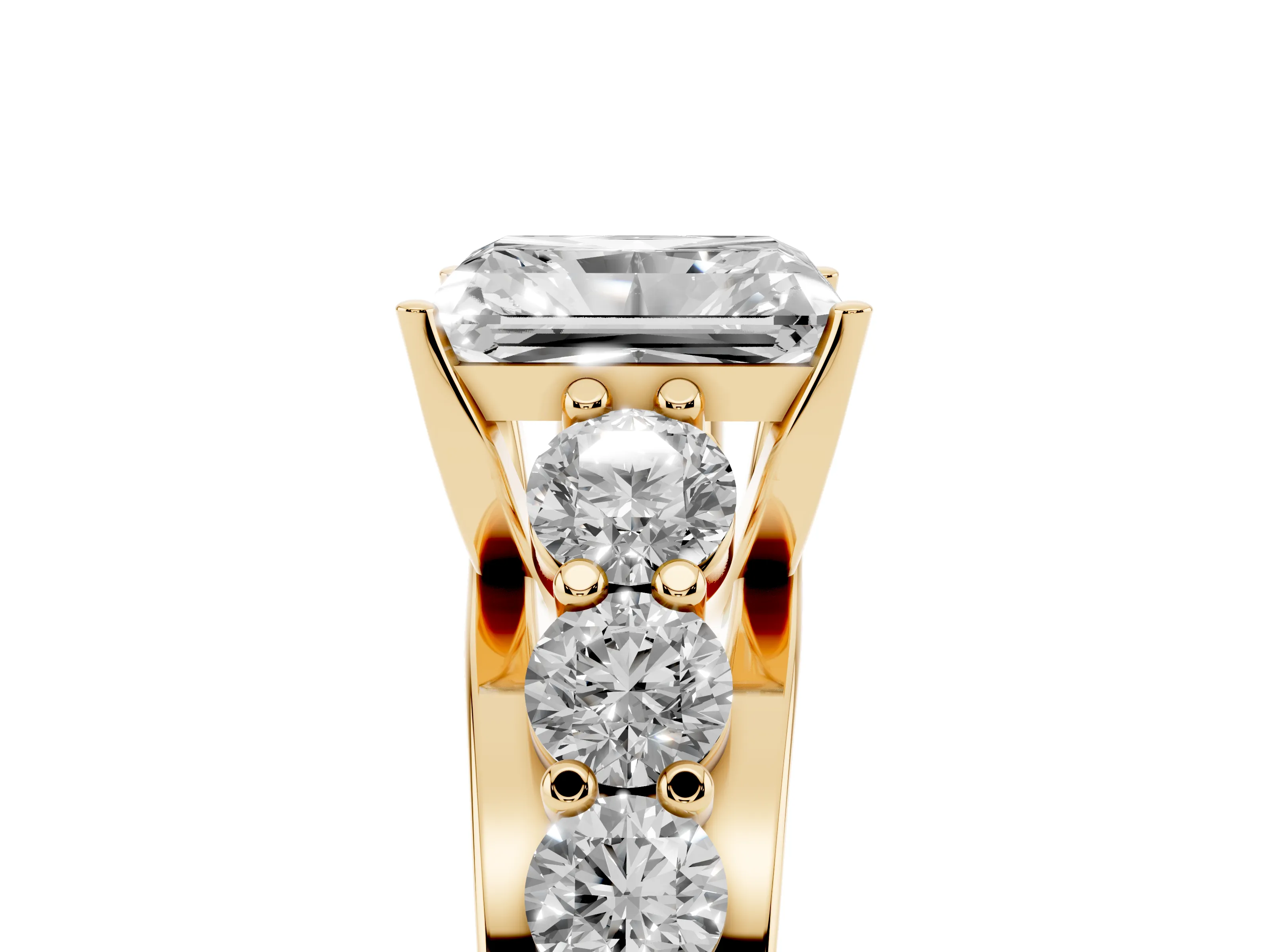 Radiant Cut Diamond Pavé Engagement Ring Set in Yellow gold with Prong Setting