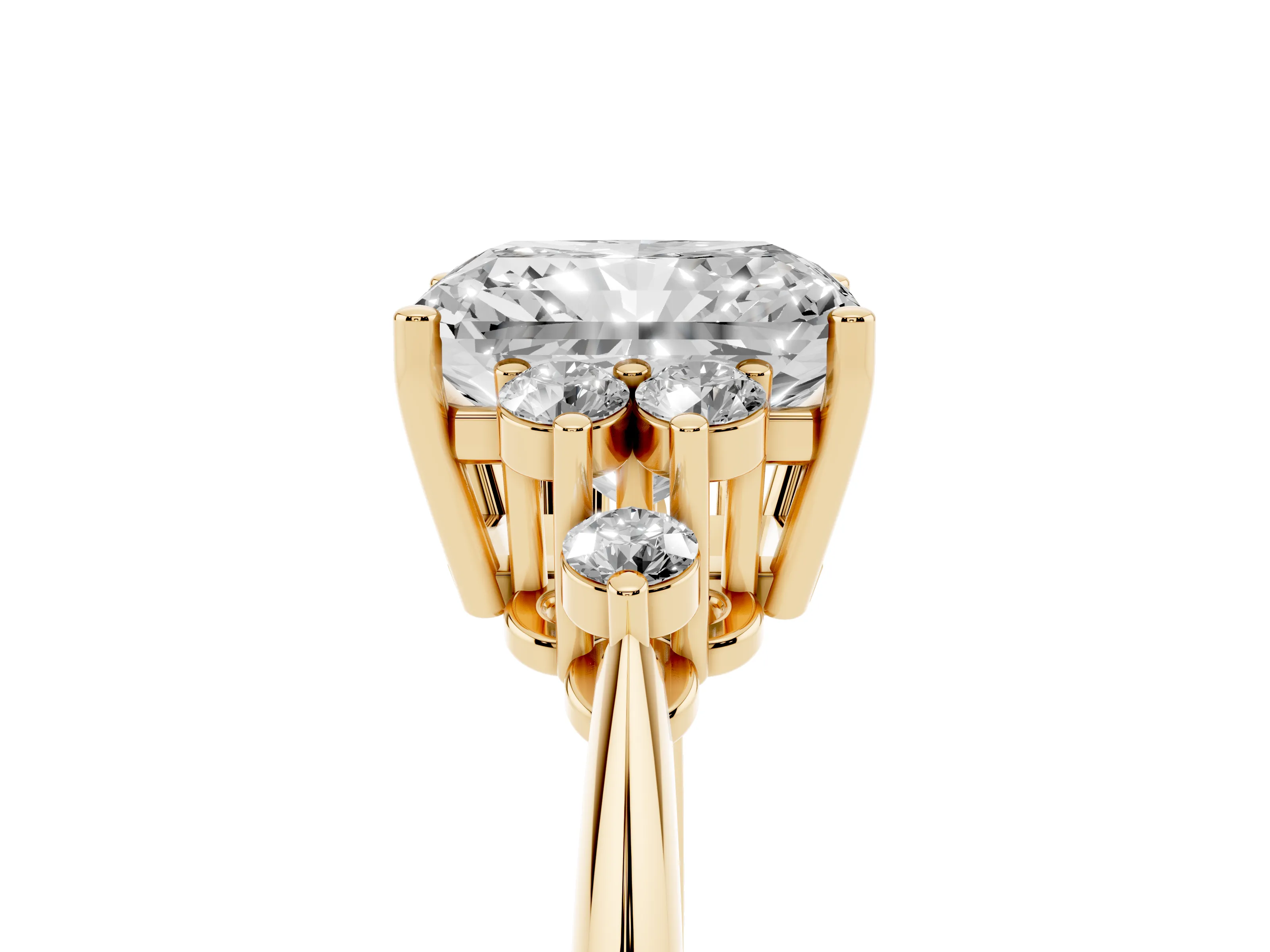 Radiant Cut Diamond Cluster Ring Set in Yellow gold with Plain Band and Prong Setting
