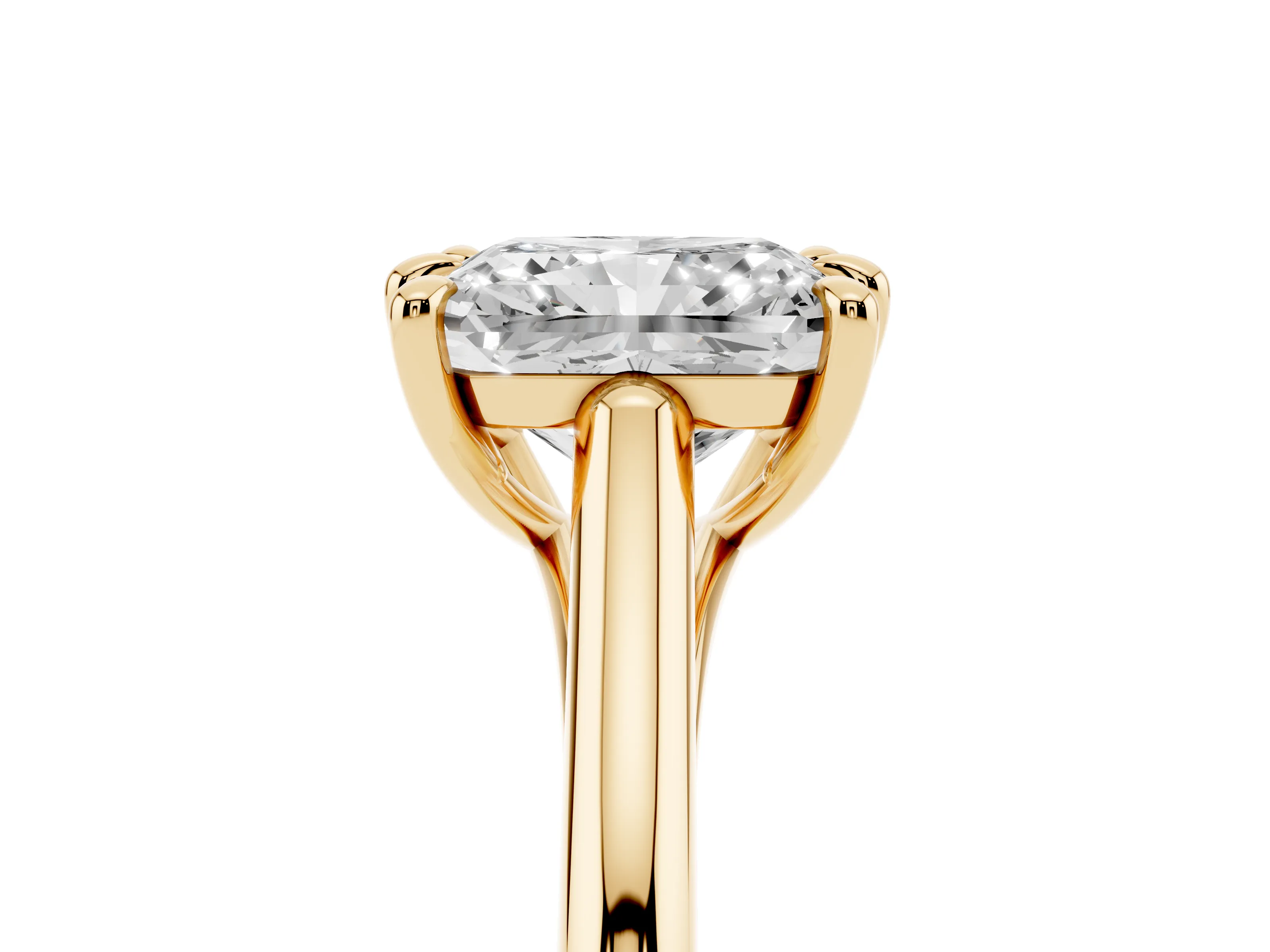 Radiant Cut Diamond Solitaire Engagement Ring Set in Yellow gold with Prong Setting and Plain Classic Band