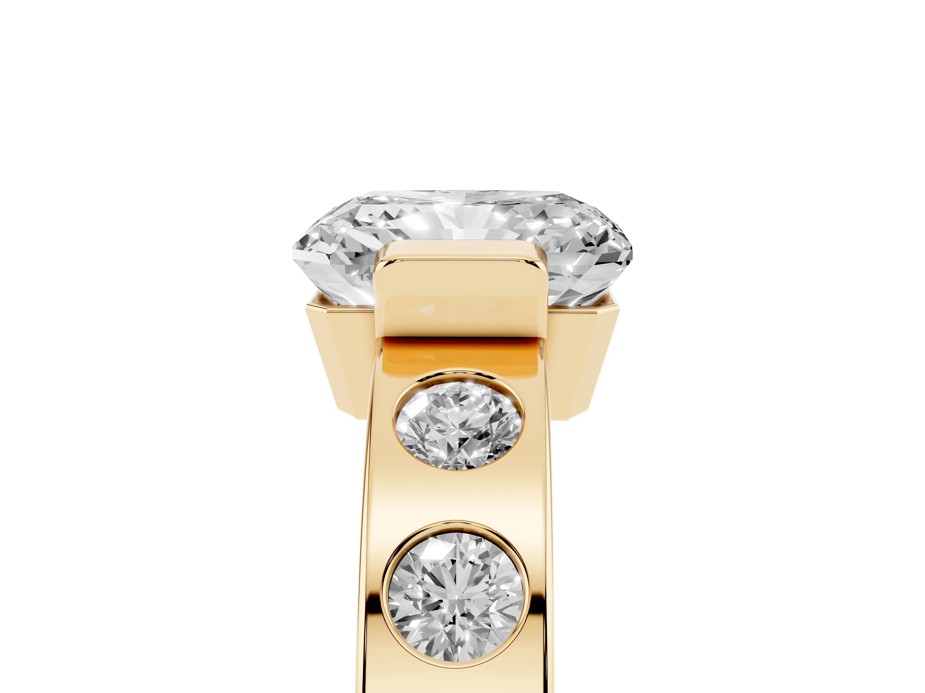 Radiant Cut Diamond Channel-Set Band Ring Set in Yellow gold with Bezel Prong Setting