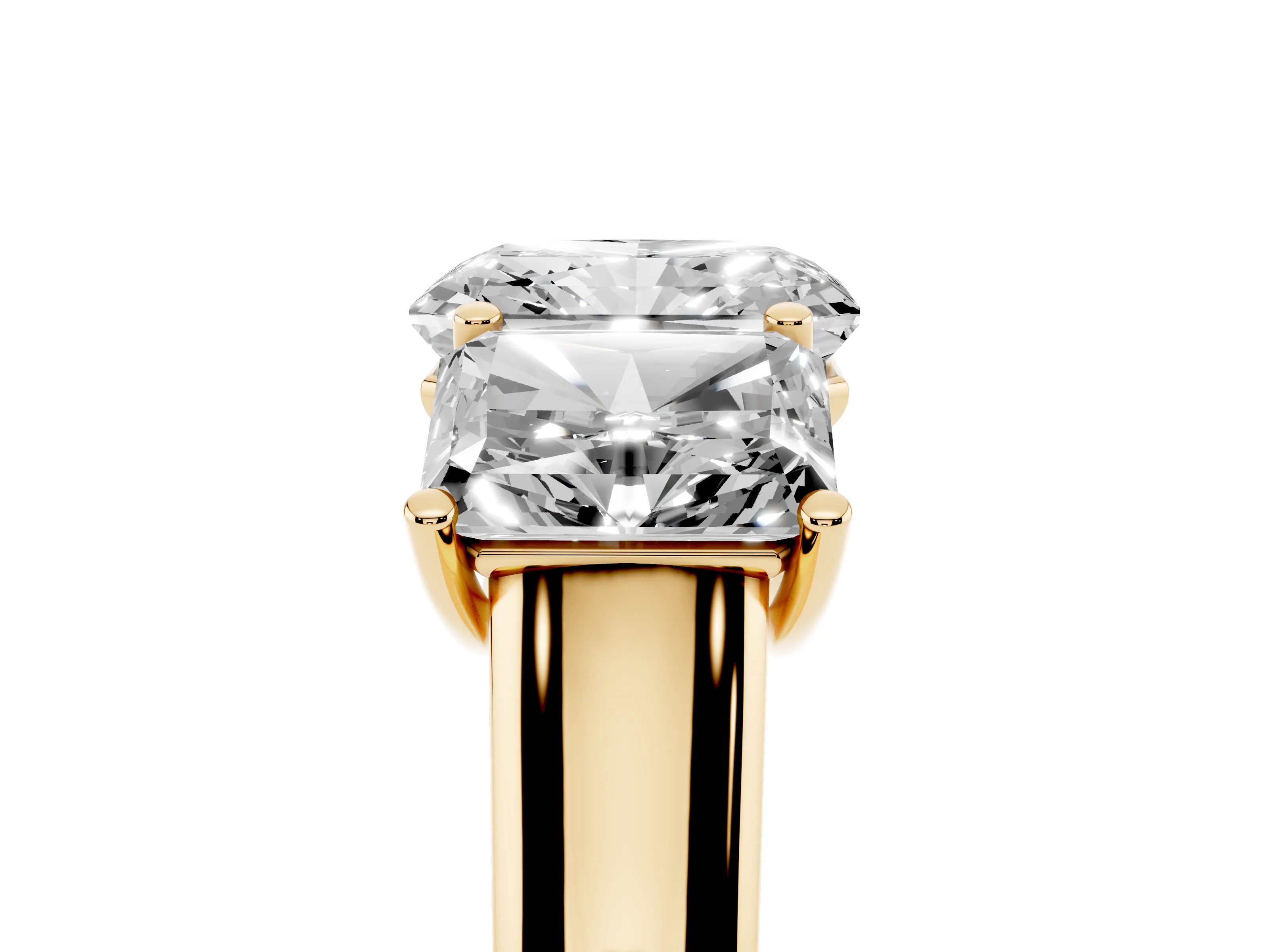 Radiant Cut Diamond Three-Stone Ring Set in Yellow gold with Plain Polished Band