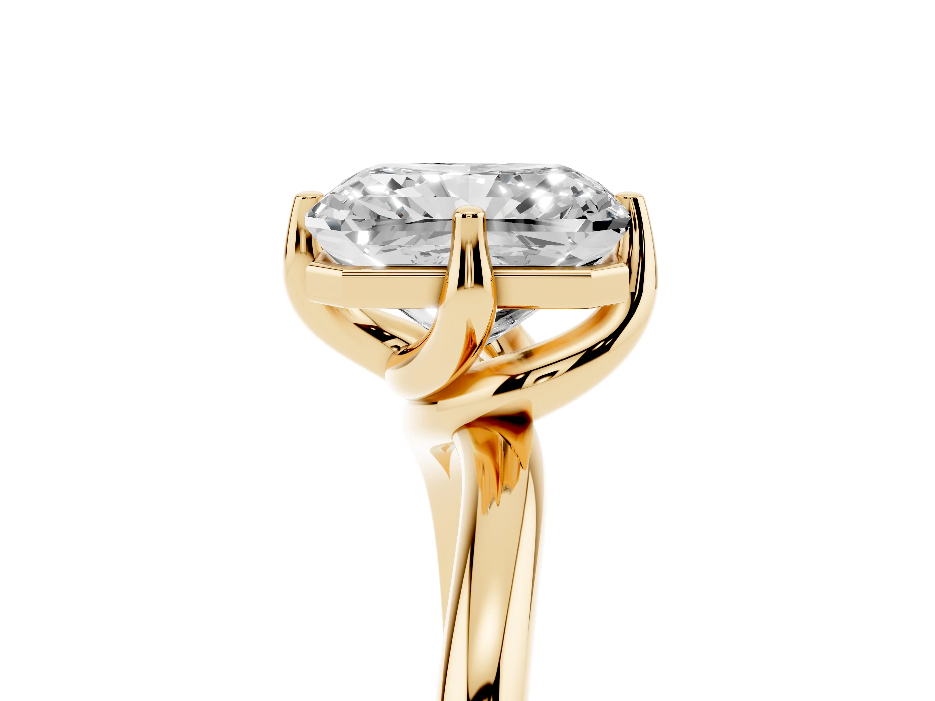 Radiant Cut Diamond Solitaire Engagement Ring Set in Yellow gold with Classic Plain Band