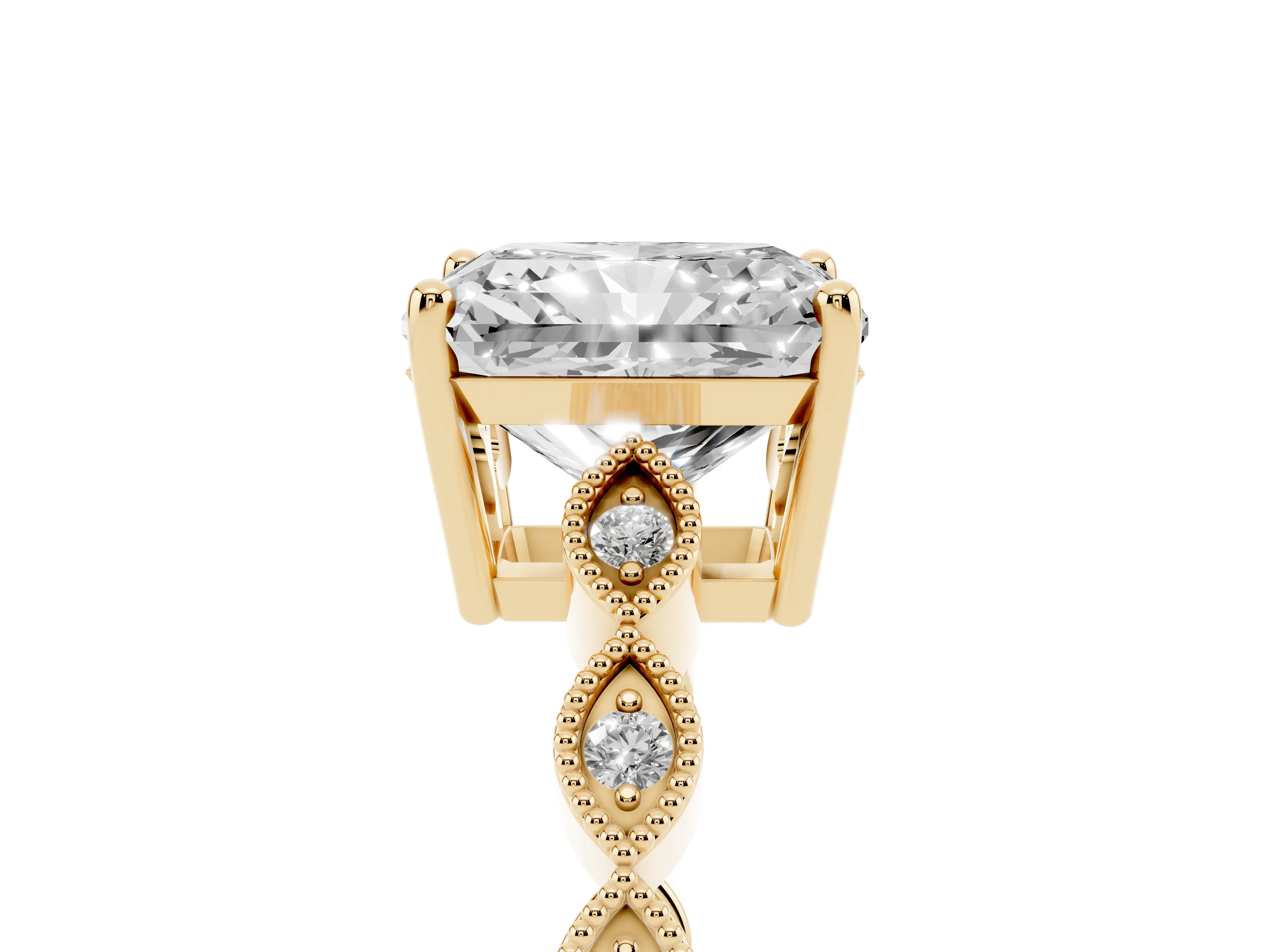 Radiant Cut Diamond Solitaire Ring Set in Yellow gold with Infinity Twist Pavé Band