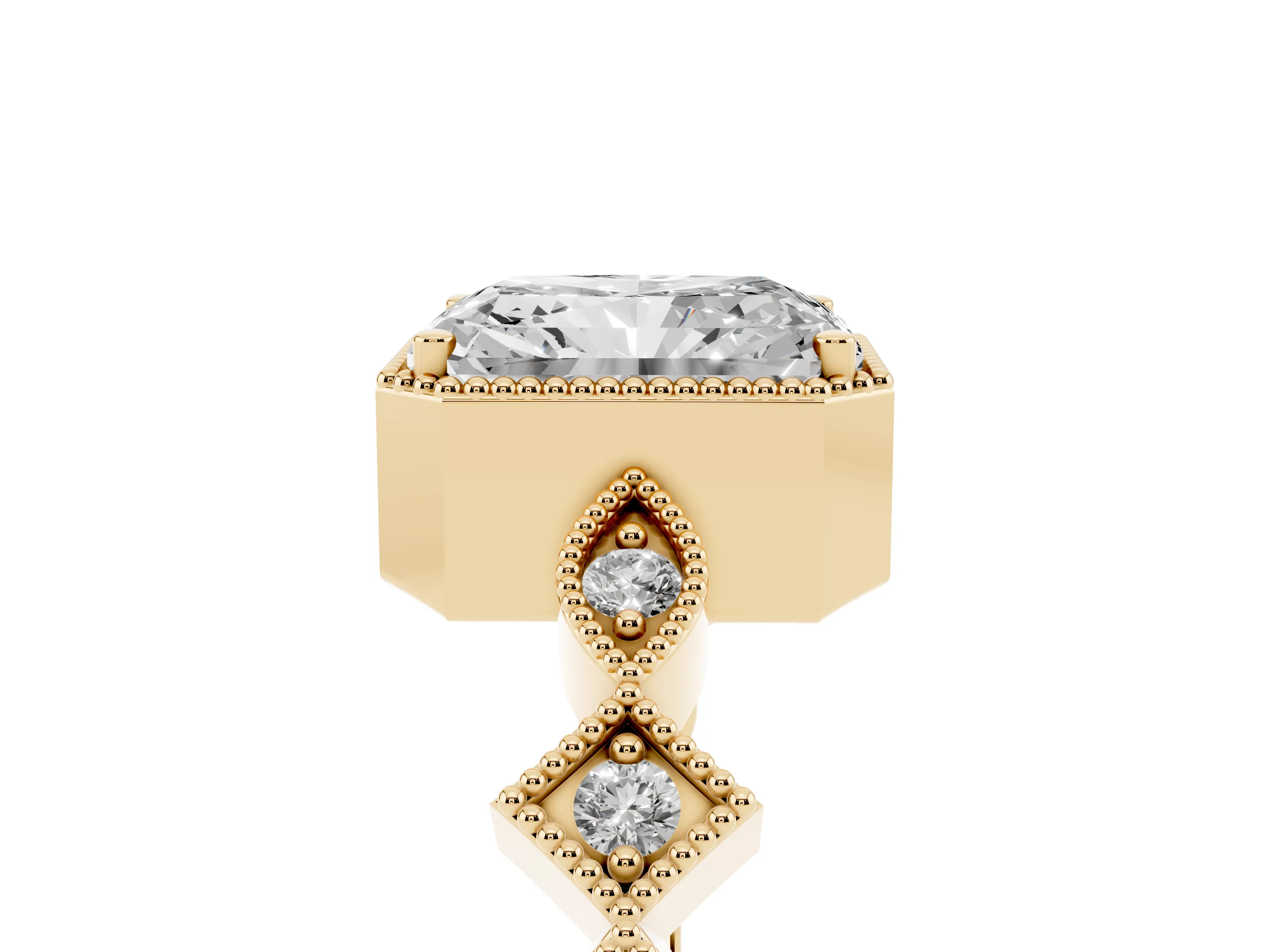 Radiant Cut Diamond Milgrain Marquise Twist Band Ring Set in Yellow gold with Prong Setting
