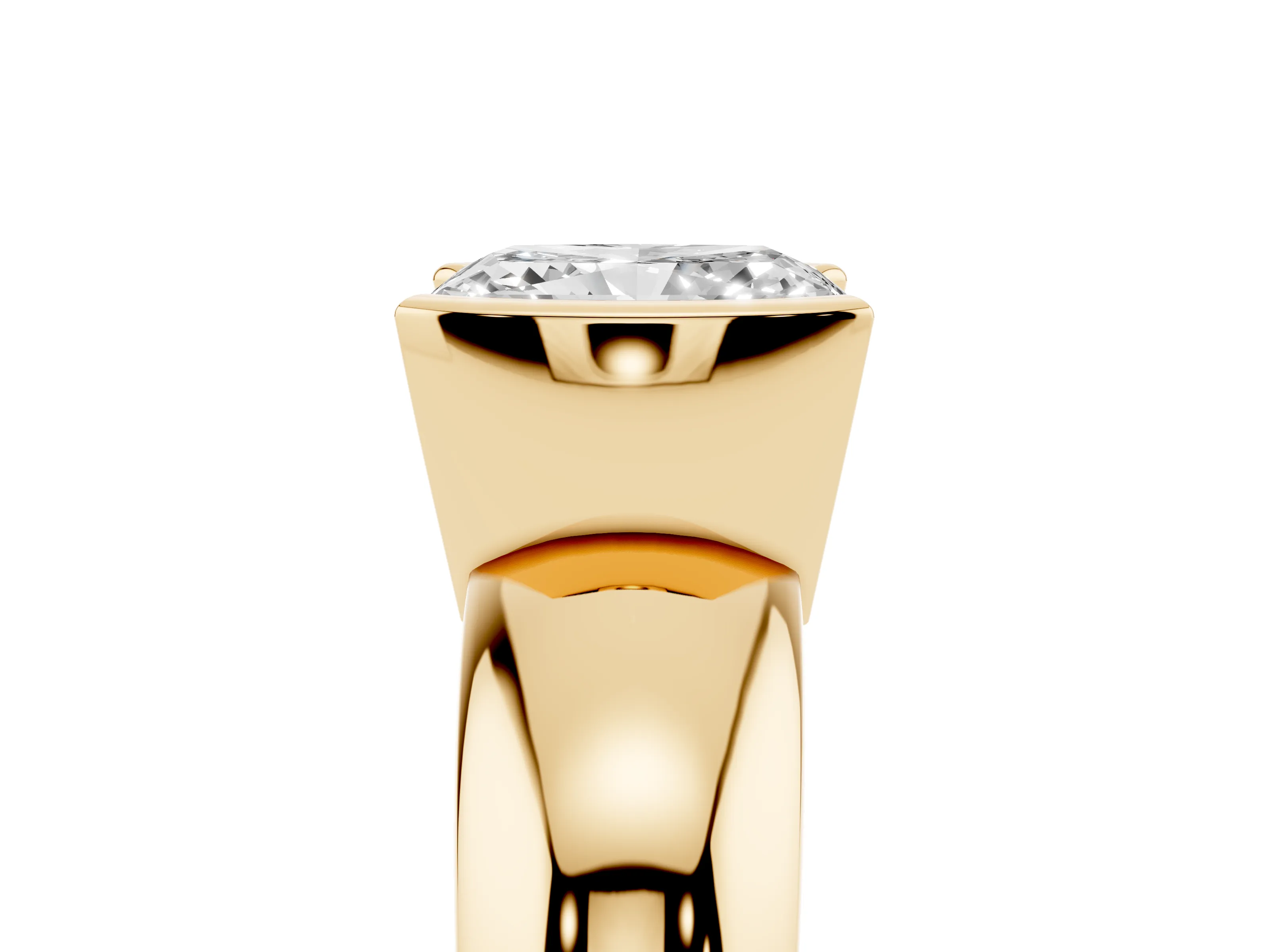 Radiant Cut Diamond Solitaire Tension Set Ring Set in Yellow gold with Wide Band