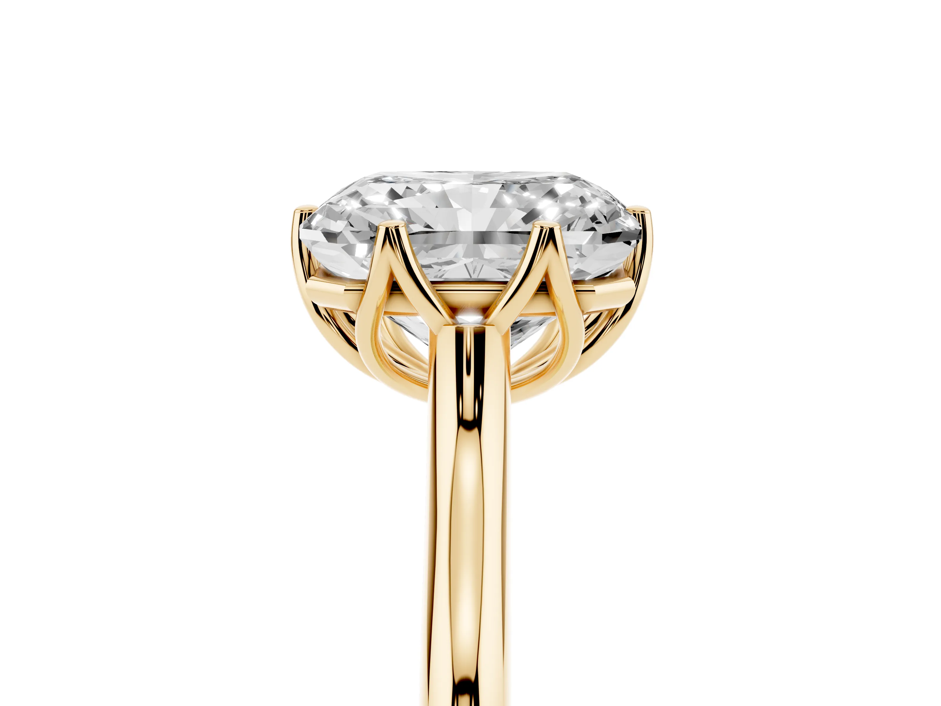 Radiant Cut Diamond Solitaire Cathedral Ring Set in Yellow gold with Prong Setting