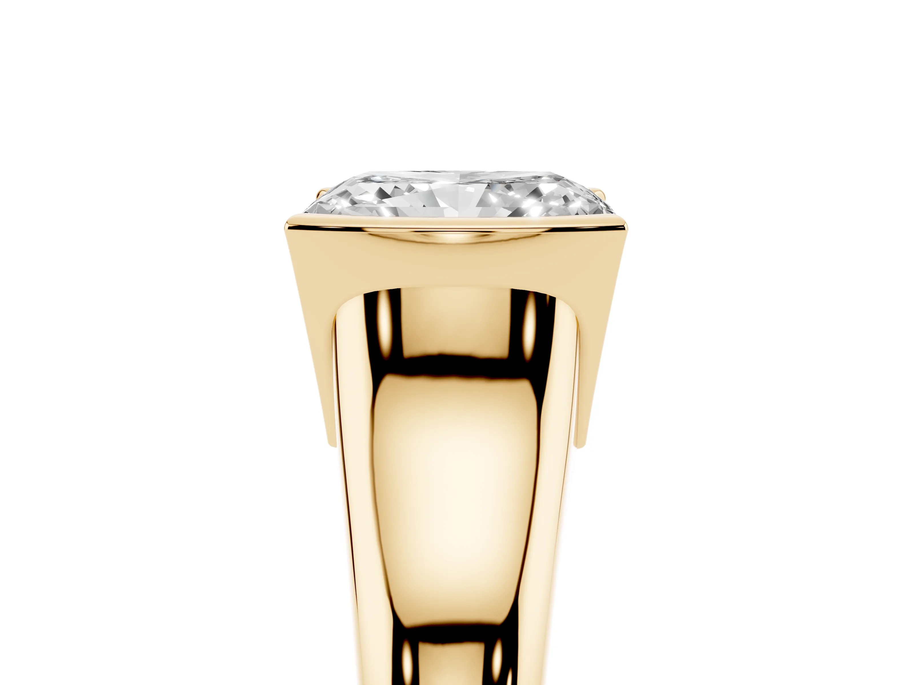 Radiant Cut Diamond Solitaire Tension Set Ring Set in Yellow gold with Split Shank Band