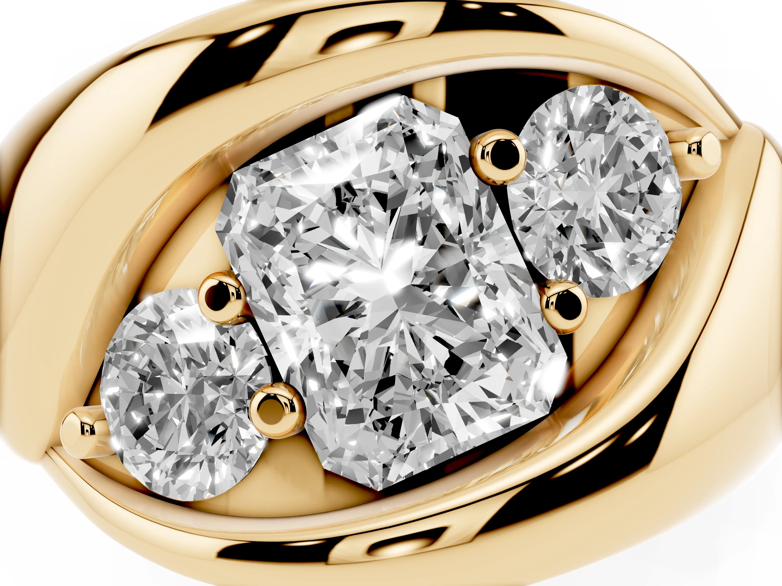 Radiant Cut Diamond Channel-Set Crossover Ring Set in Yellow gold
