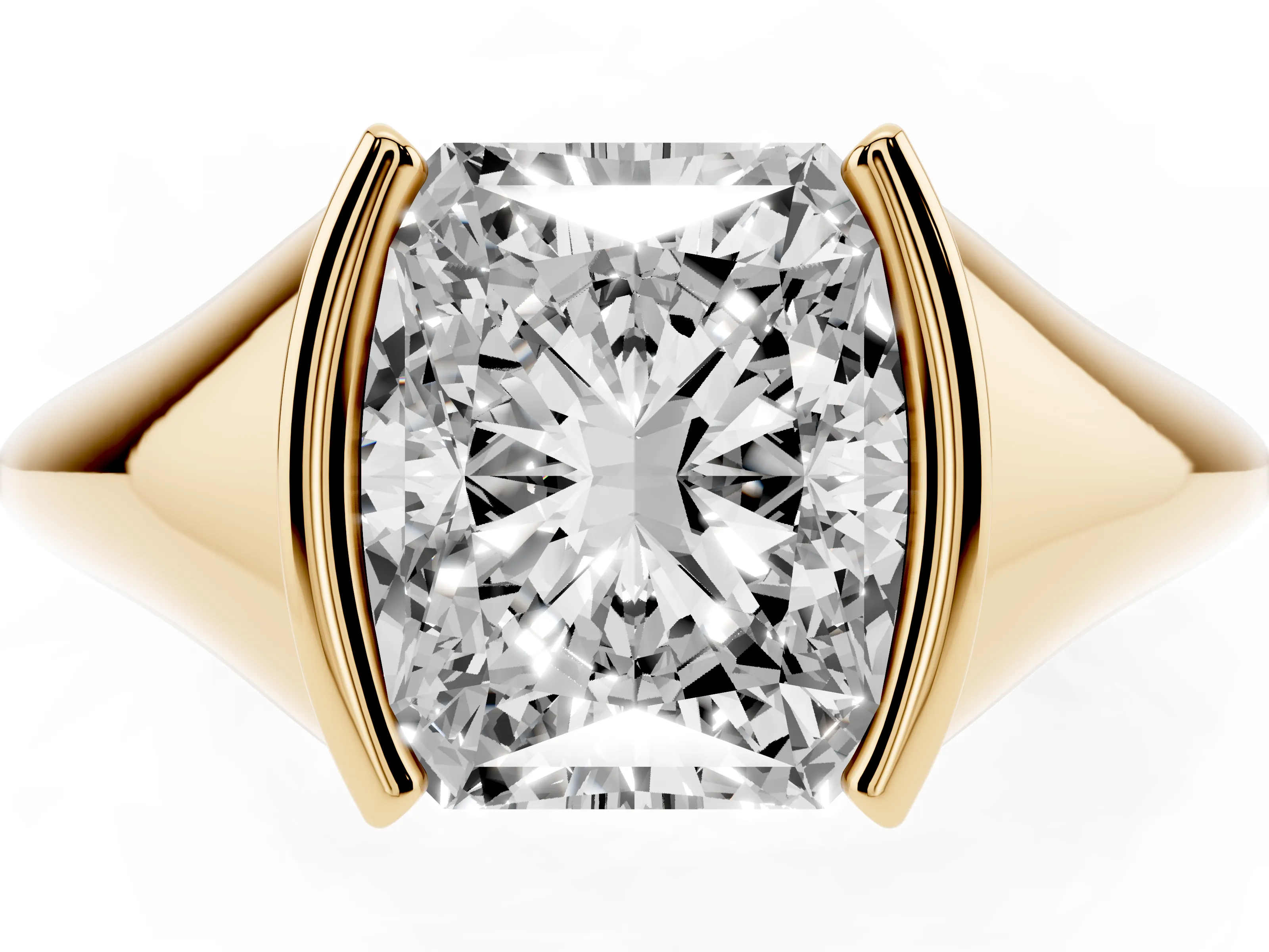 Radiant Cut Diamond Solitaire Tension Set Ring Set in Yellow gold
