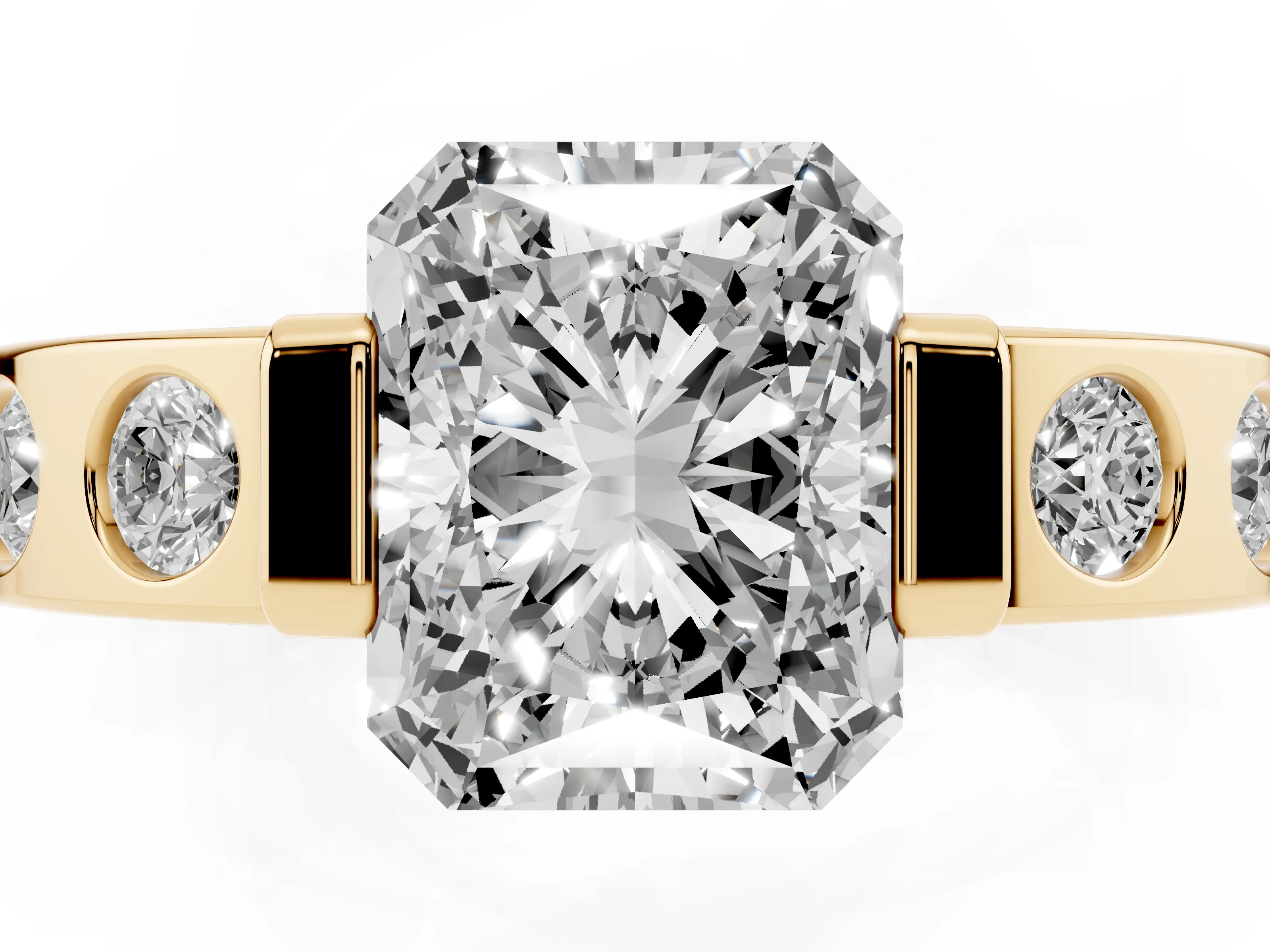 Radiant Cut Diamond Channel-Set Band Ring Set in Yellow gold with Bezel Prong Setting
