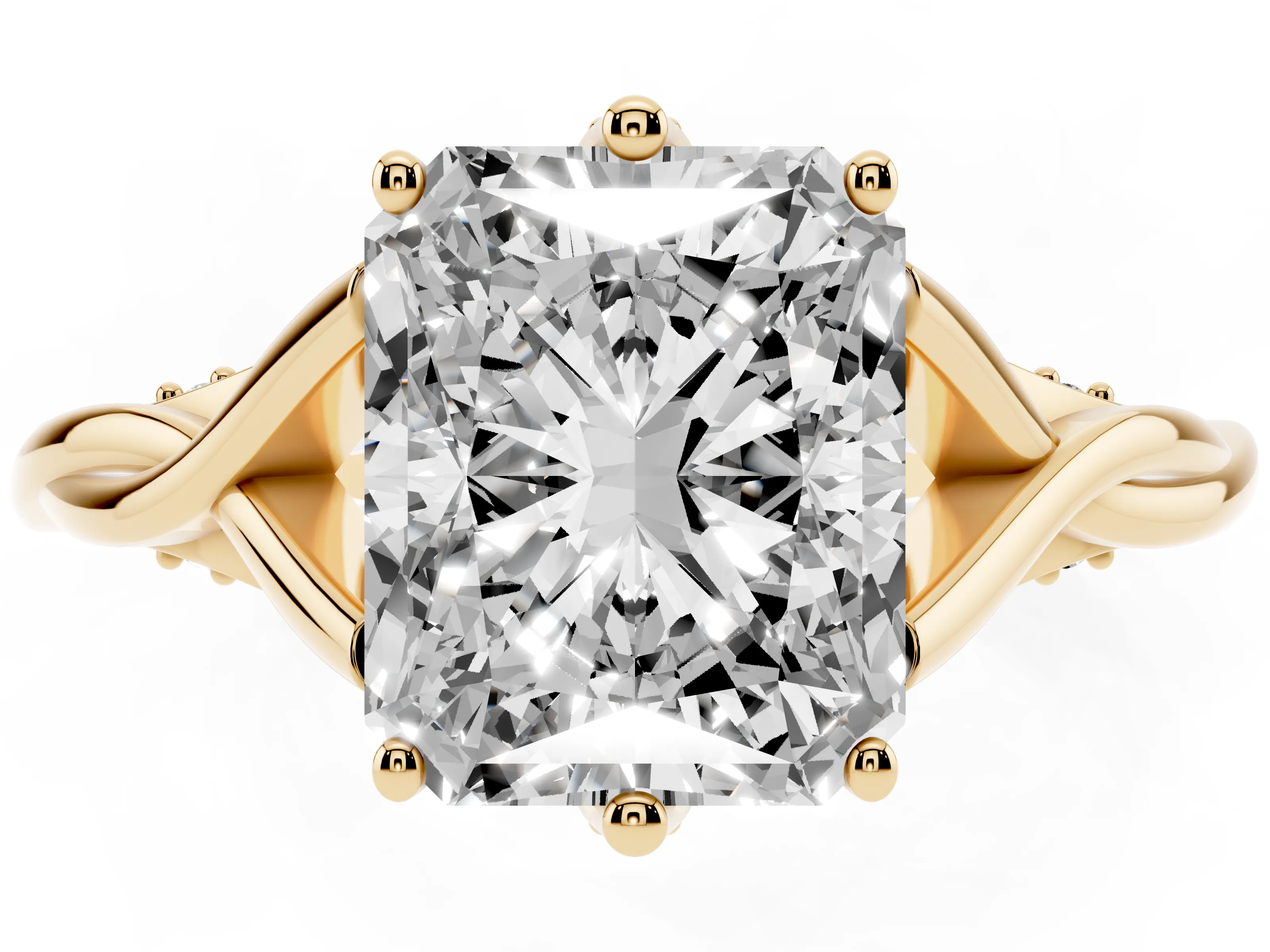 Radiant Cut Diamond Intertwined Twist Band Solitaire Ring Set in Yellow gold with Prong Setting