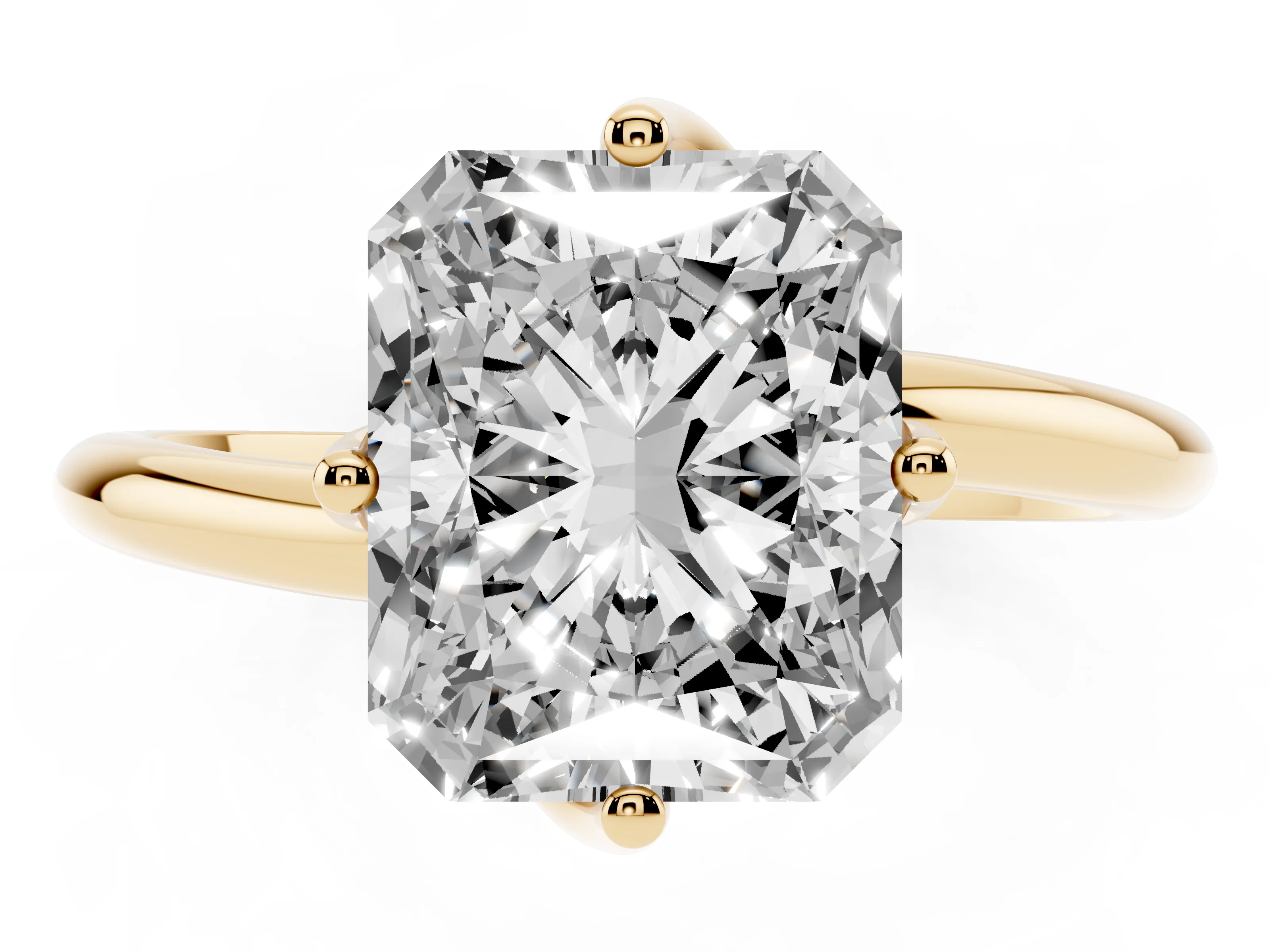 Radiant Cut Diamond Solitaire Engagement Ring Set in Yellow gold with Classic Plain Band