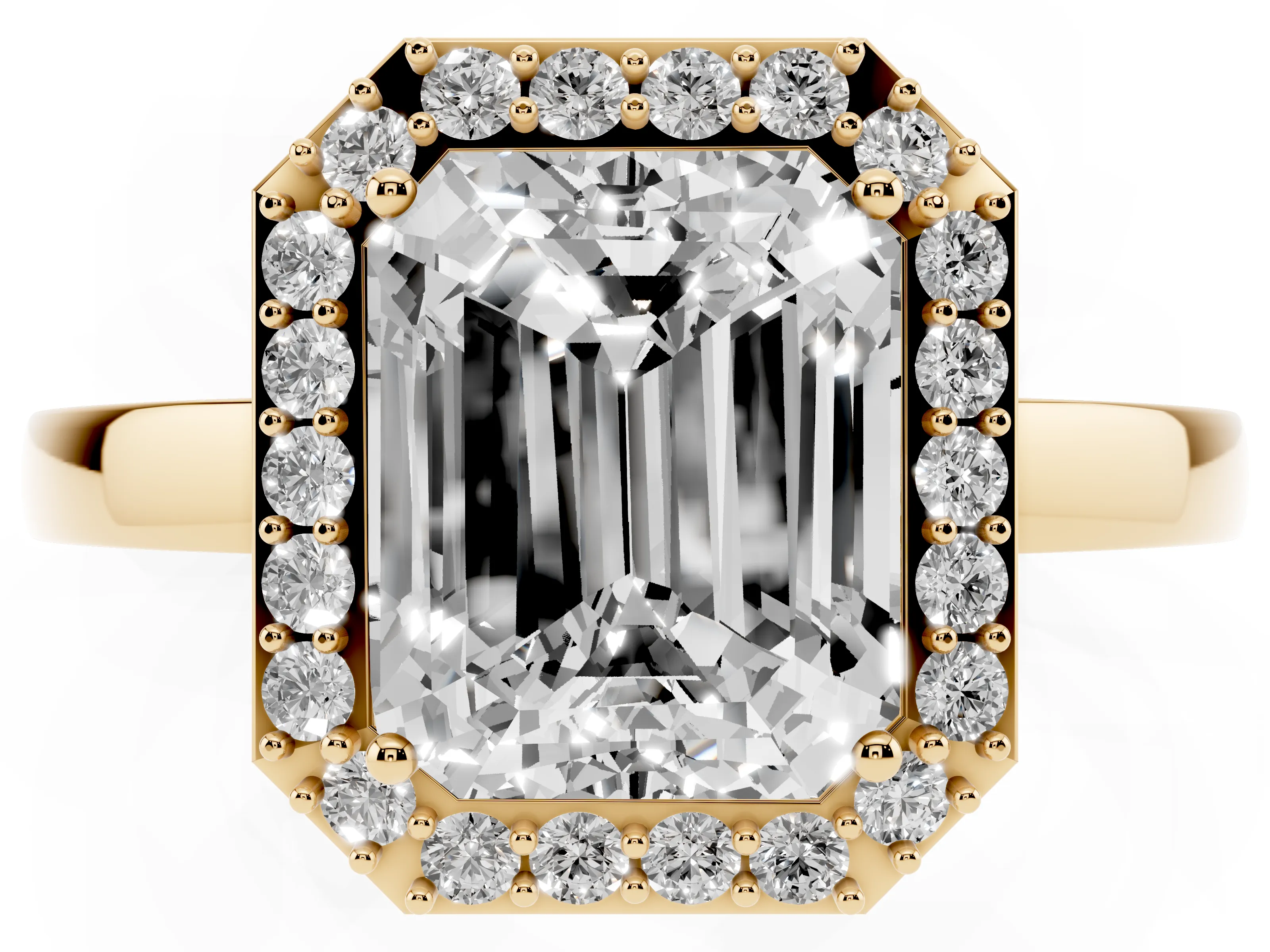 Radiant Cut Diamond Halo Ring Set in Yellow gold with Solitaire Band and Prong Setting
