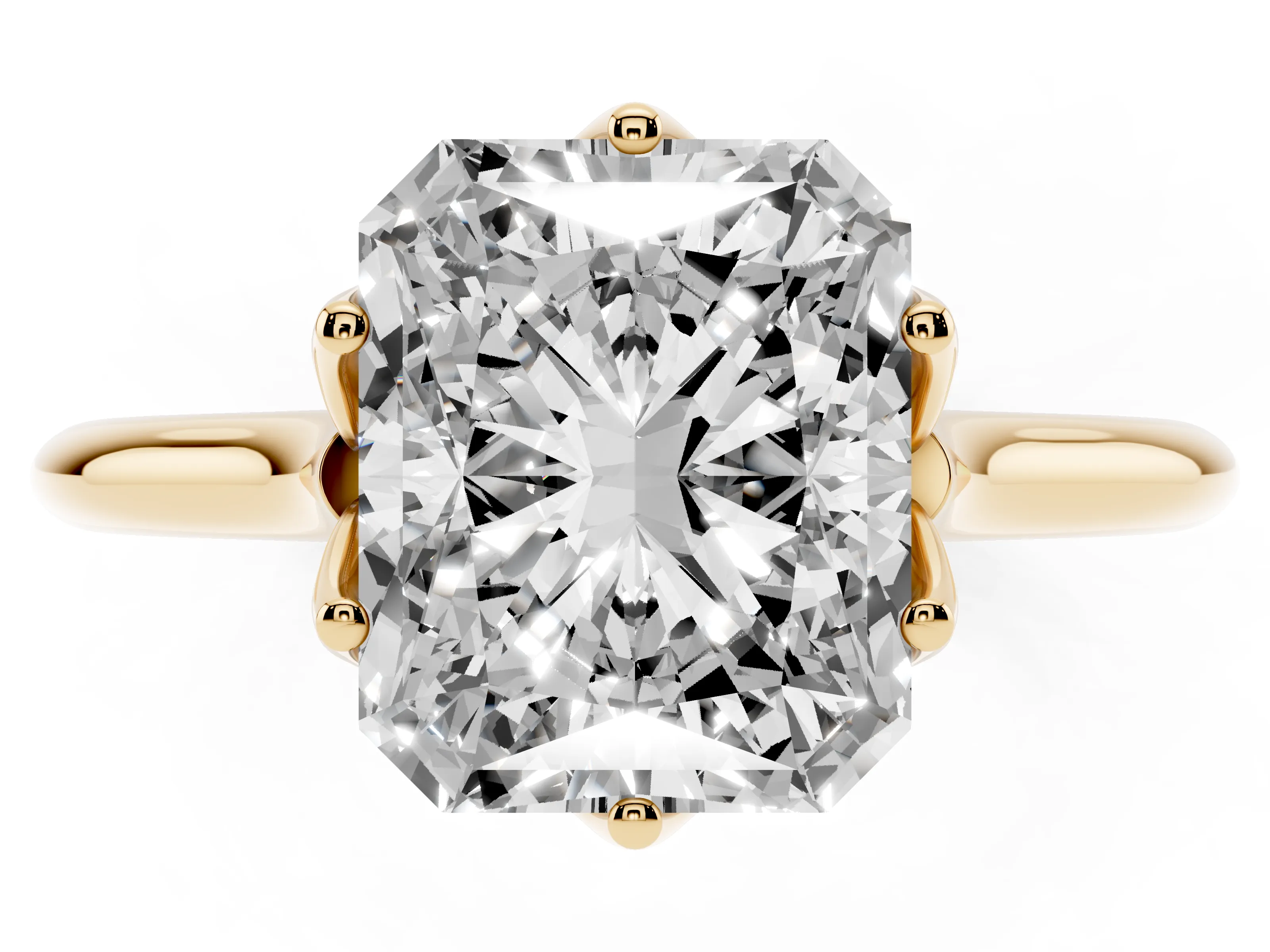 Radiant Cut Diamond Solitaire Cathedral Ring Set in Yellow gold with Prong Setting