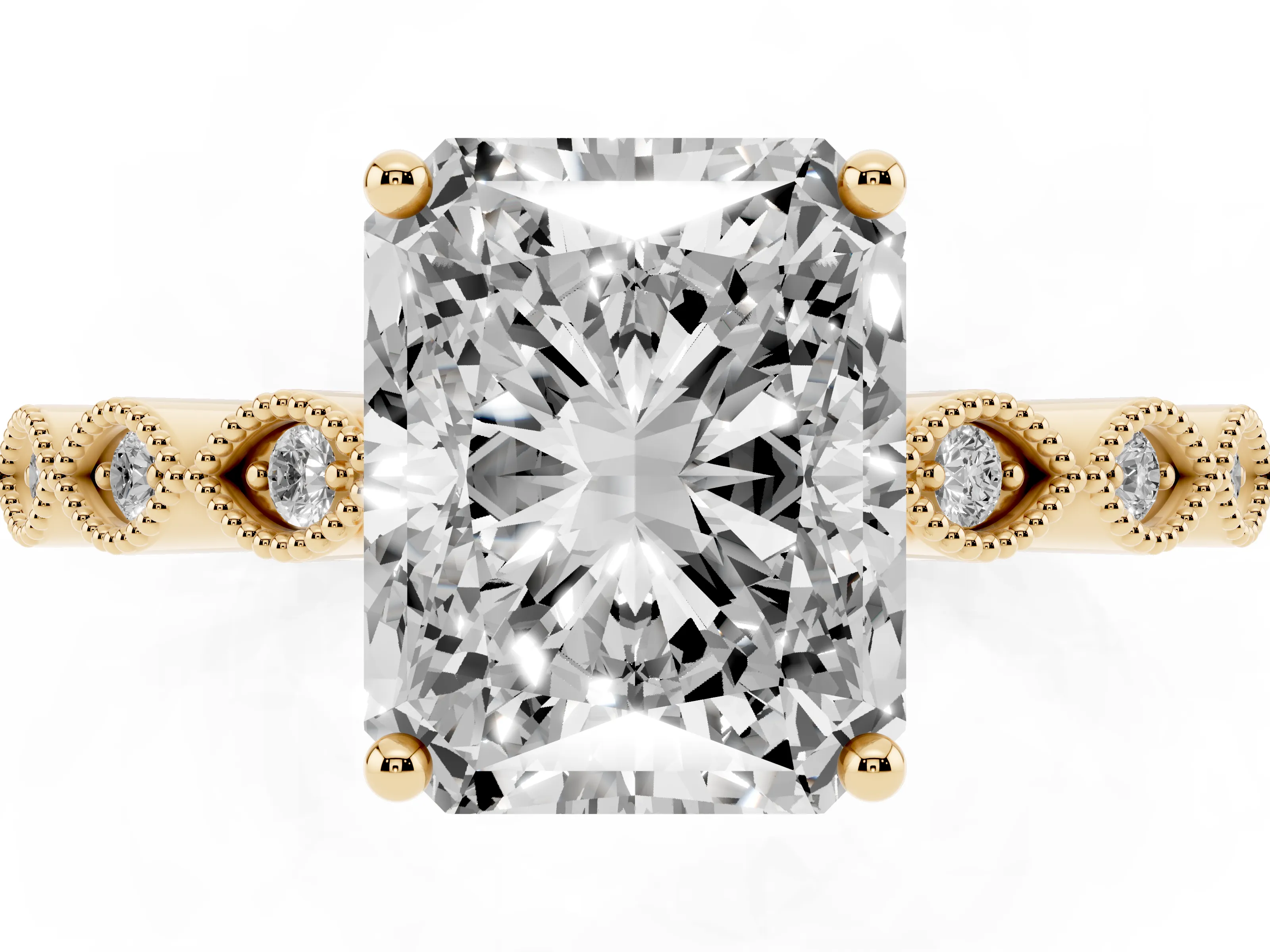 Radiant Cut Diamond Solitaire Ring Set in Yellow gold with Infinity Twist Pavé Band