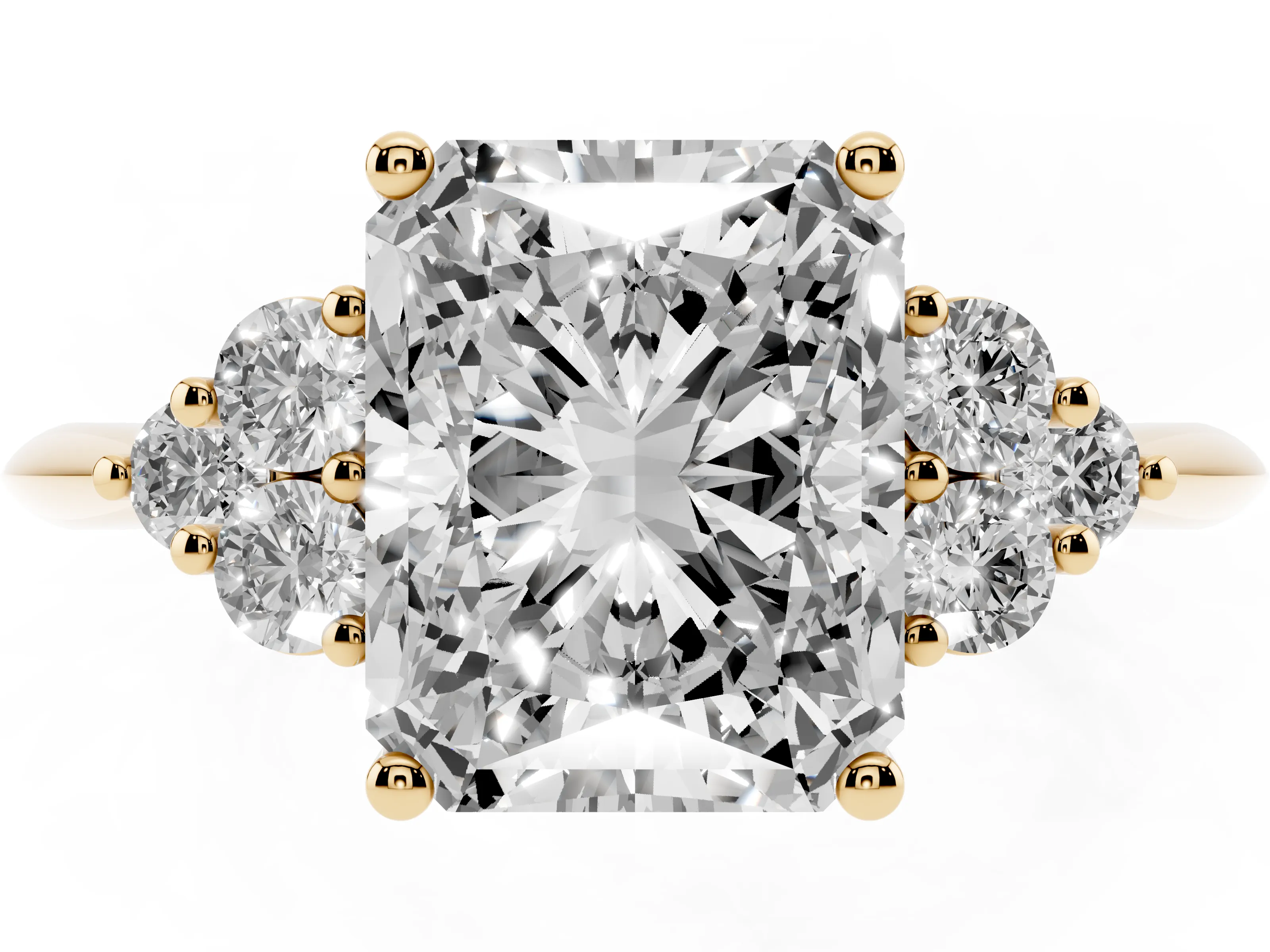 Radiant Cut Diamond Cluster Ring Set in Yellow gold with Plain Band and Prong Setting