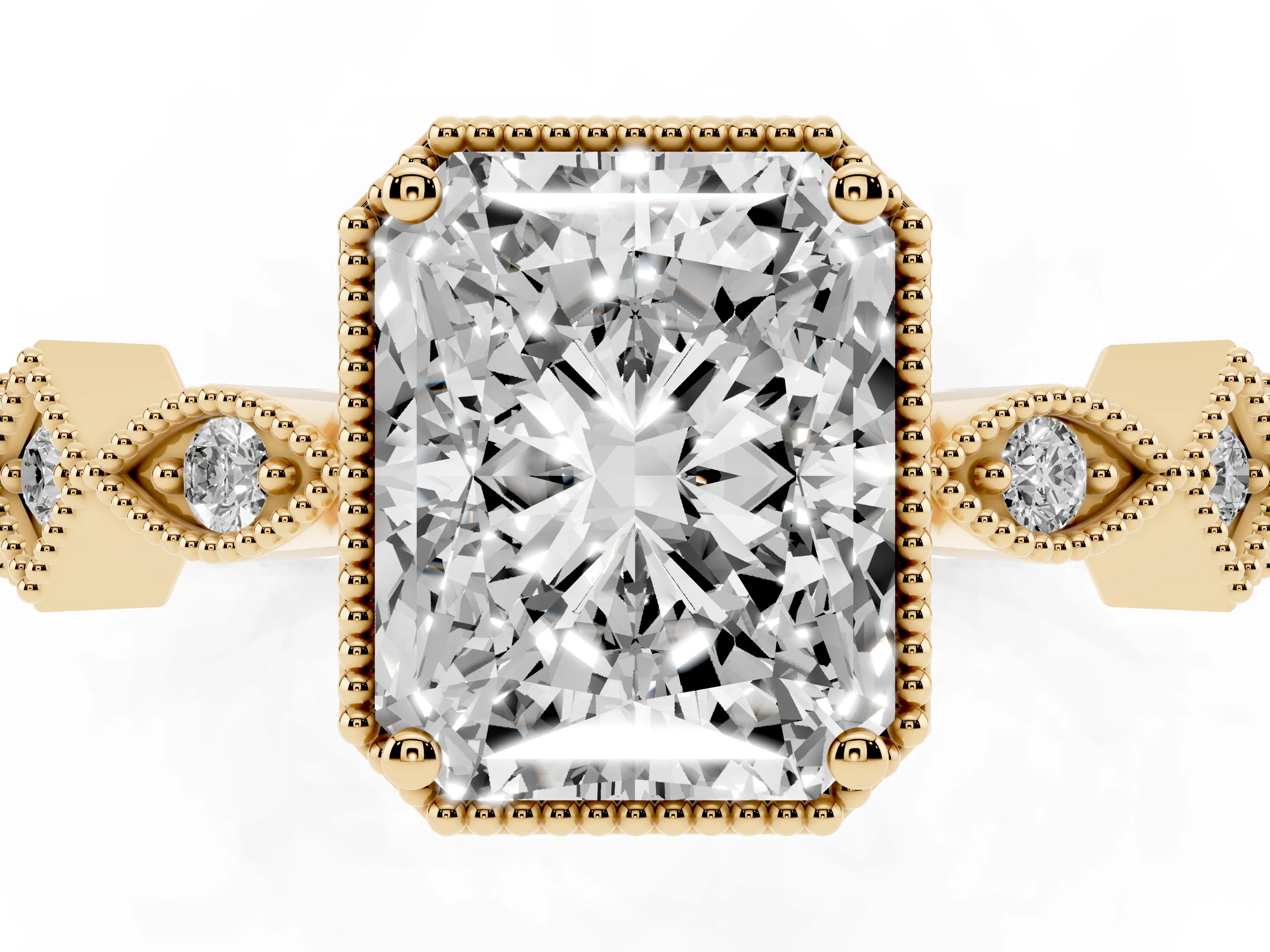 Radiant Cut Diamond Milgrain Marquise Twist Band Ring Set in Yellow gold with Prong Setting