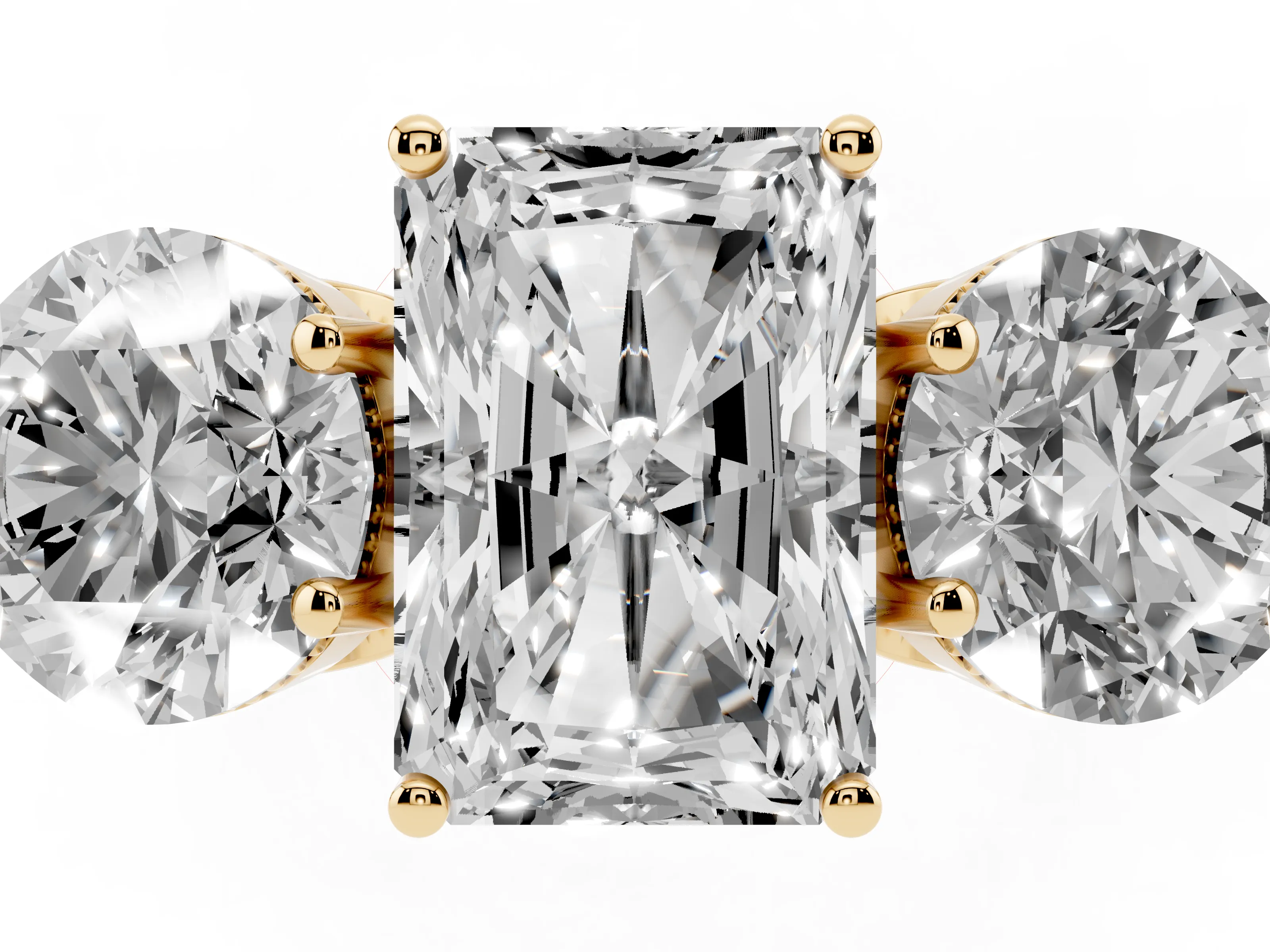 Radiant Cut Diamond Three-Stone Engagement Ring Set in Yellow gold with Polished Band