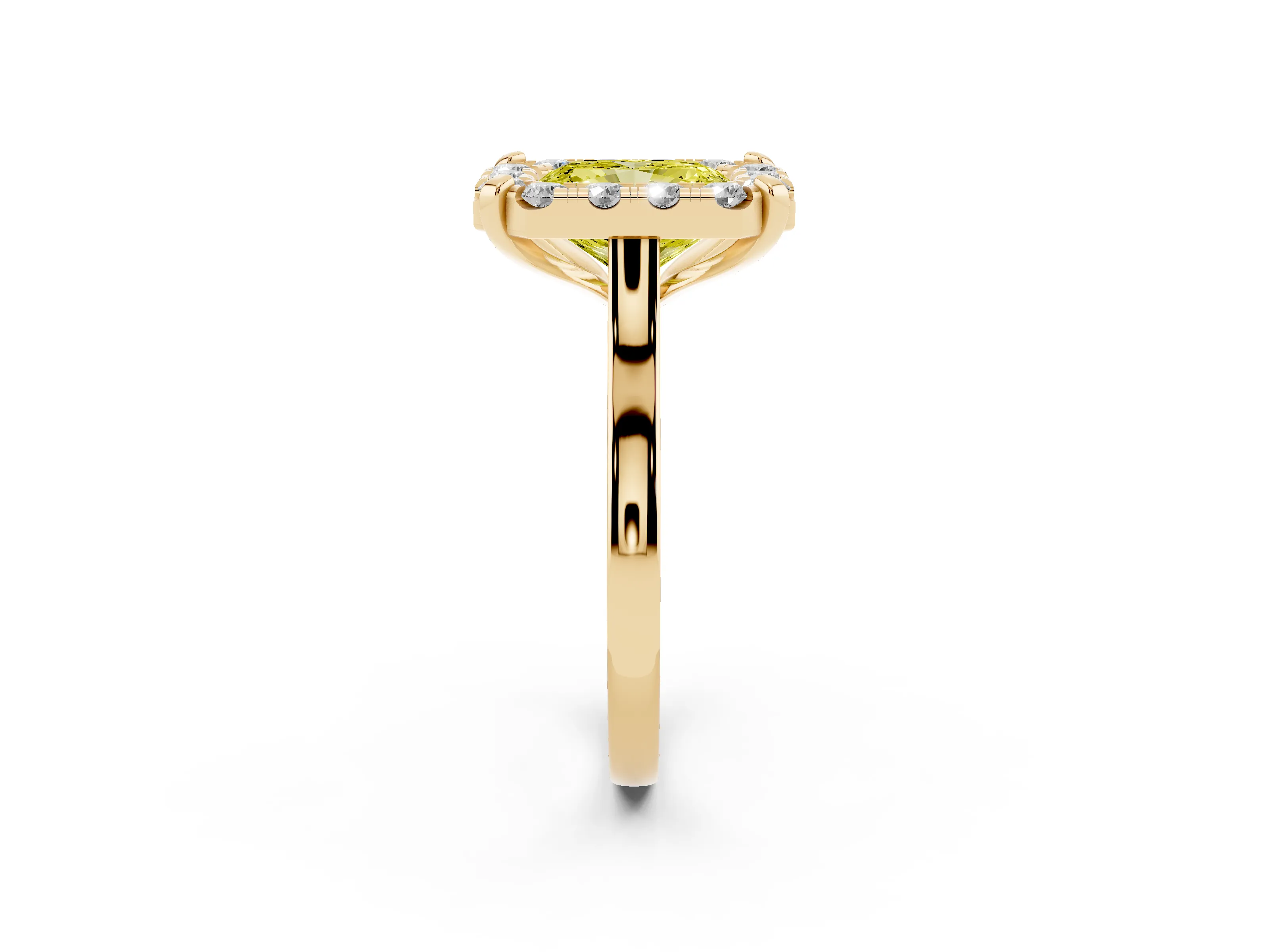 Fancy Yellow Radiant Cut Diamond Cluster Halo Solitaire Ring Set in Yellow gold with Prong Setting