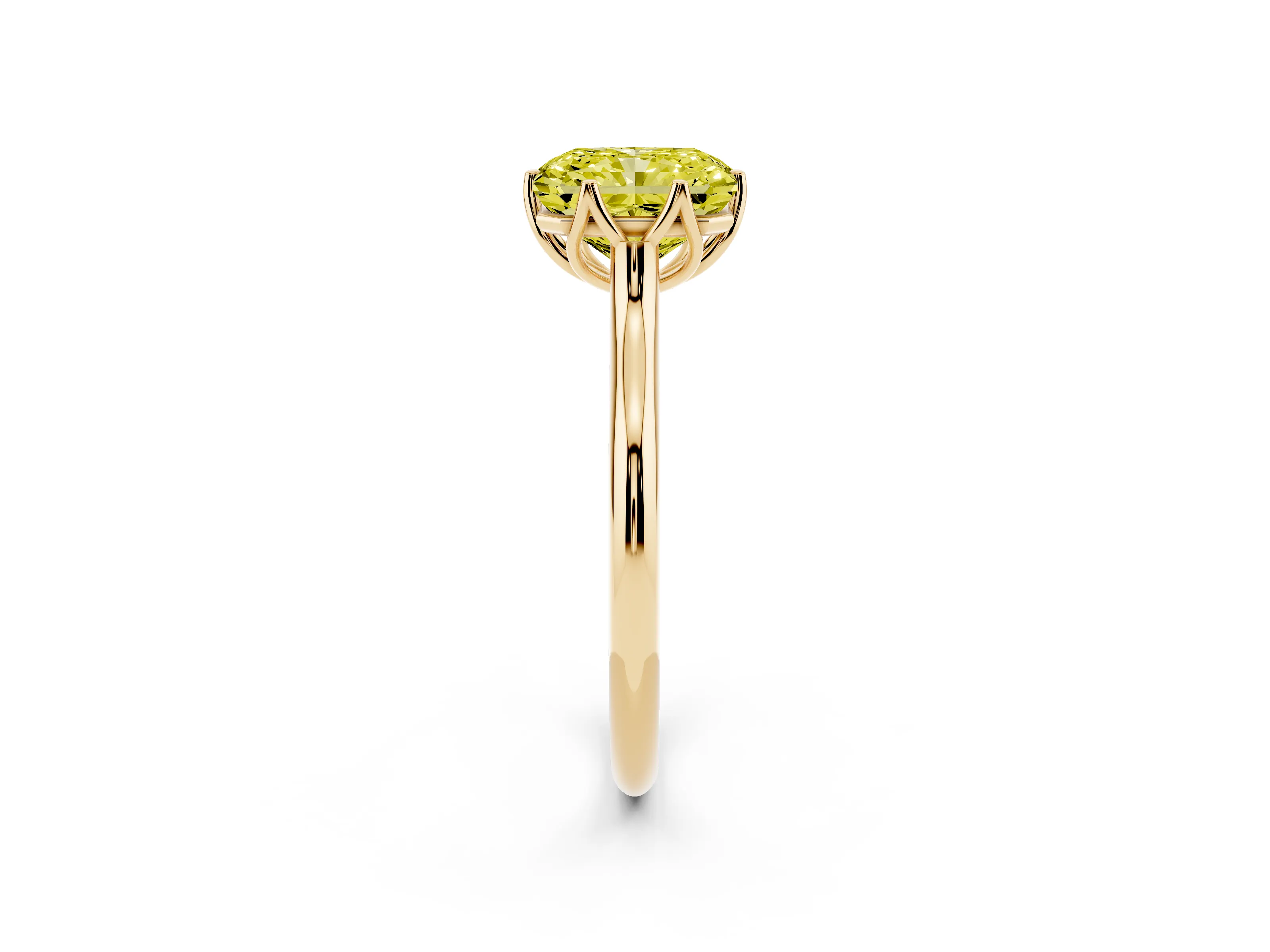 Fancy Yellow Radiant Cut Diamond Solitaire Cathedral Ring Set in Yellow gold with Prong Setting