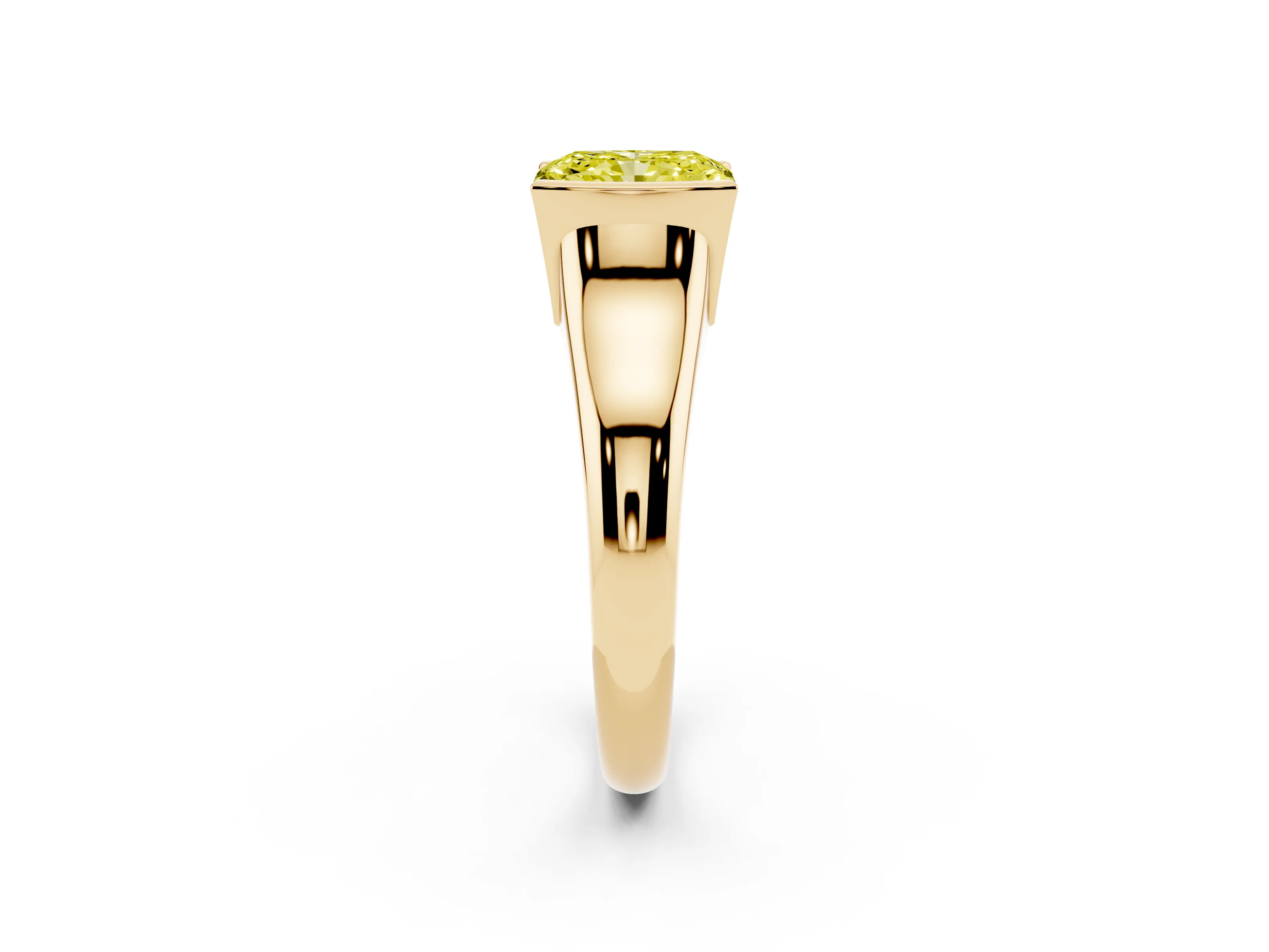 Fancy Yellow Radiant Cut Diamond Solitaire Tension Set Ring Set in Yellow gold with Split Shank Band