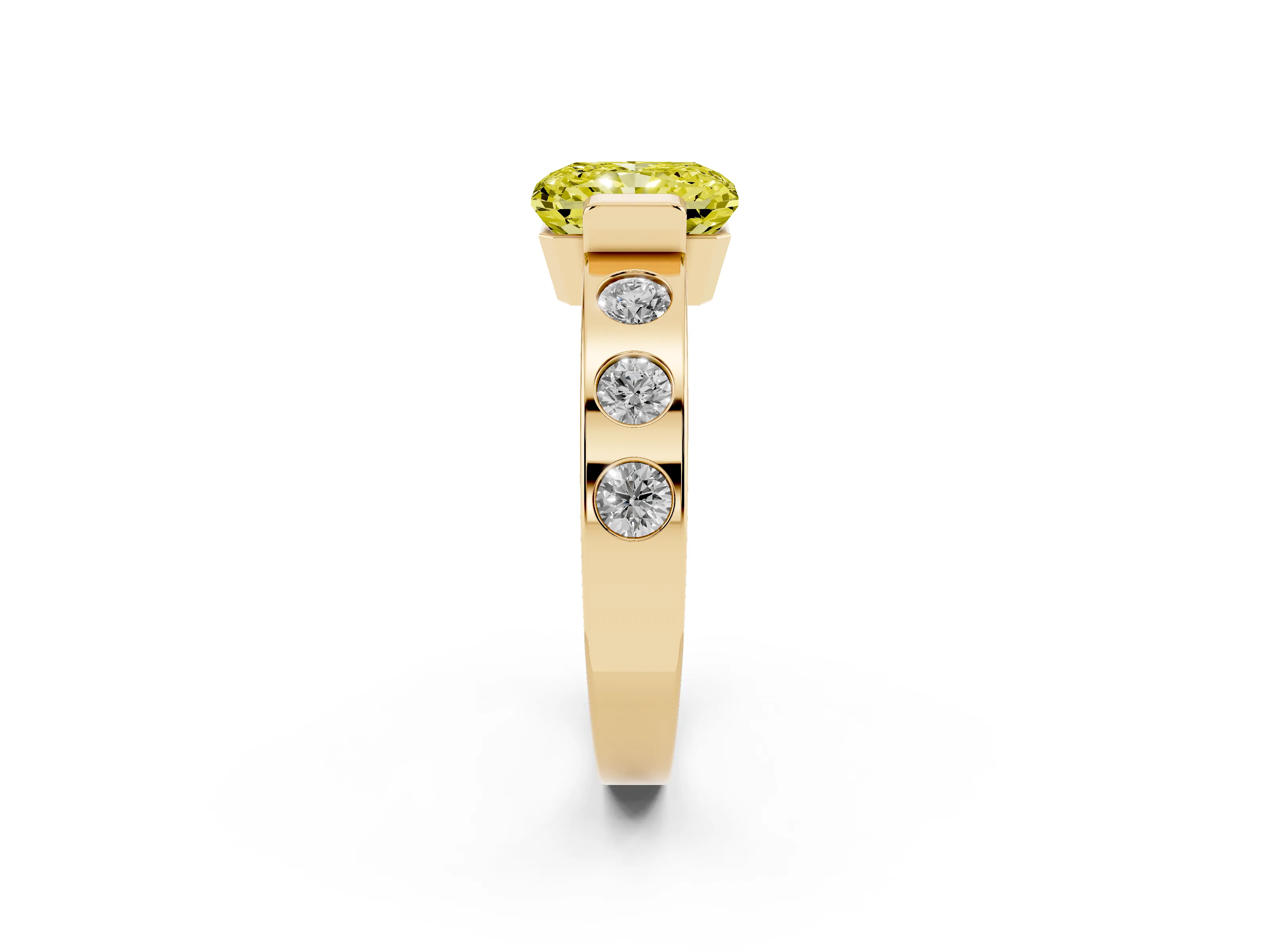 Fancy Yellow Radiant Cut Diamond Channel-Set Band Ring Set in Yellow gold with Bezel Prong Setting