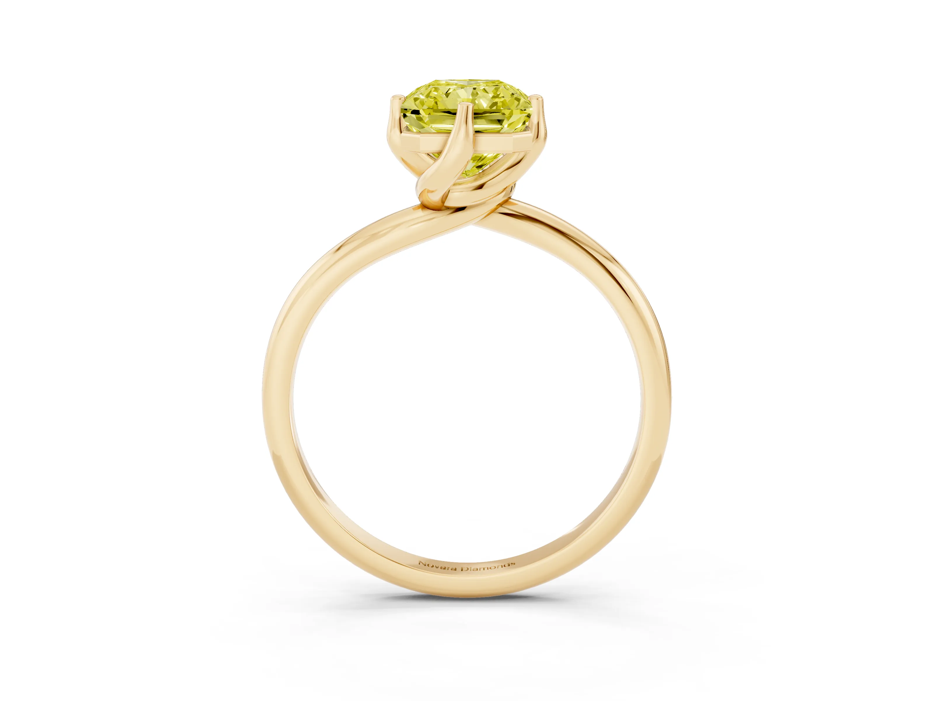 Fancy Yellow Radiant Cut Diamond Solitaire Engagement Ring Set in Yellow gold with Classic Plain Band