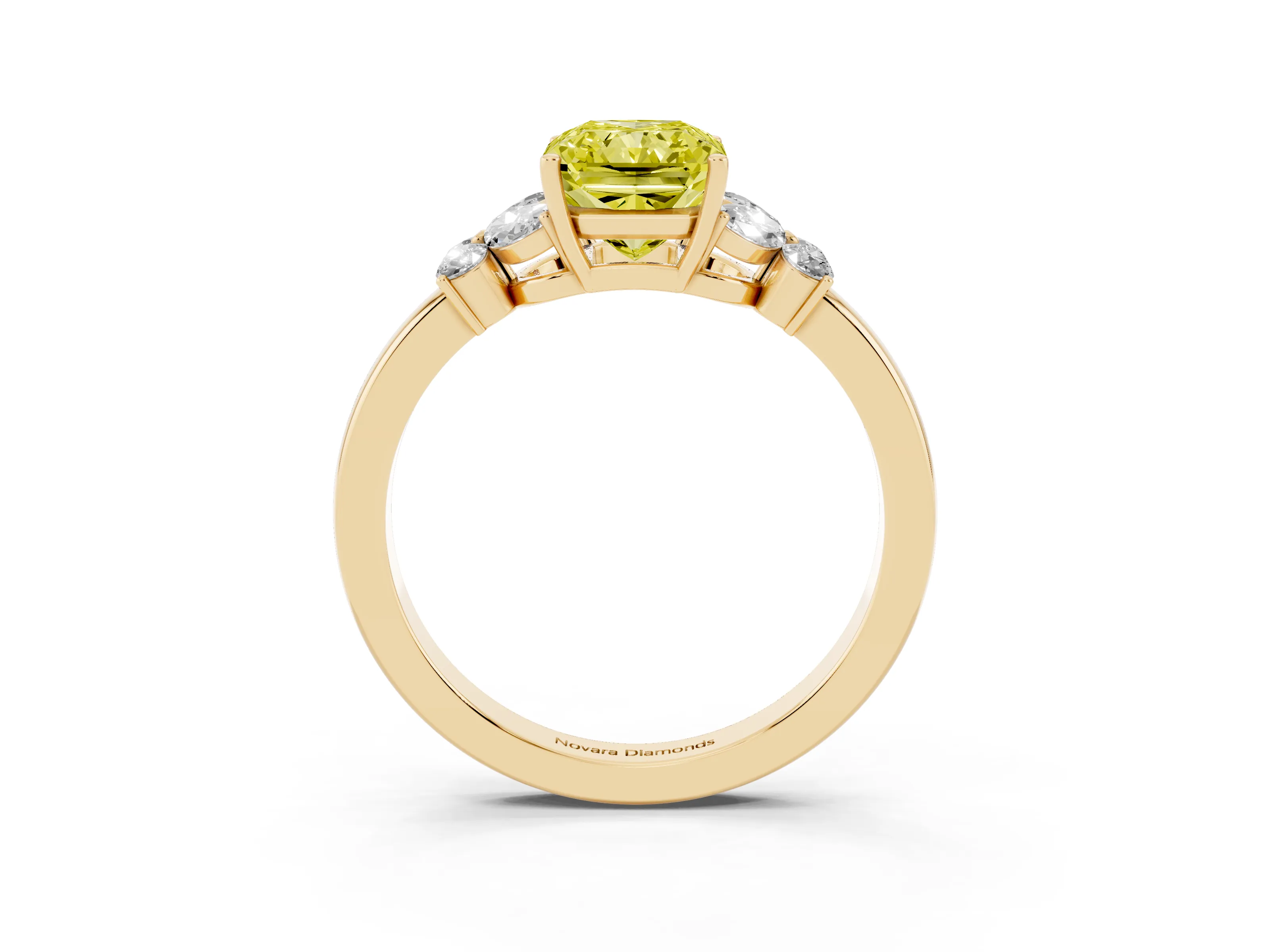Fancy Yellow Radiant Cut Diamond Solitaire Floral Ring Set in Yellow gold with Marquise Petals and Prong Setting