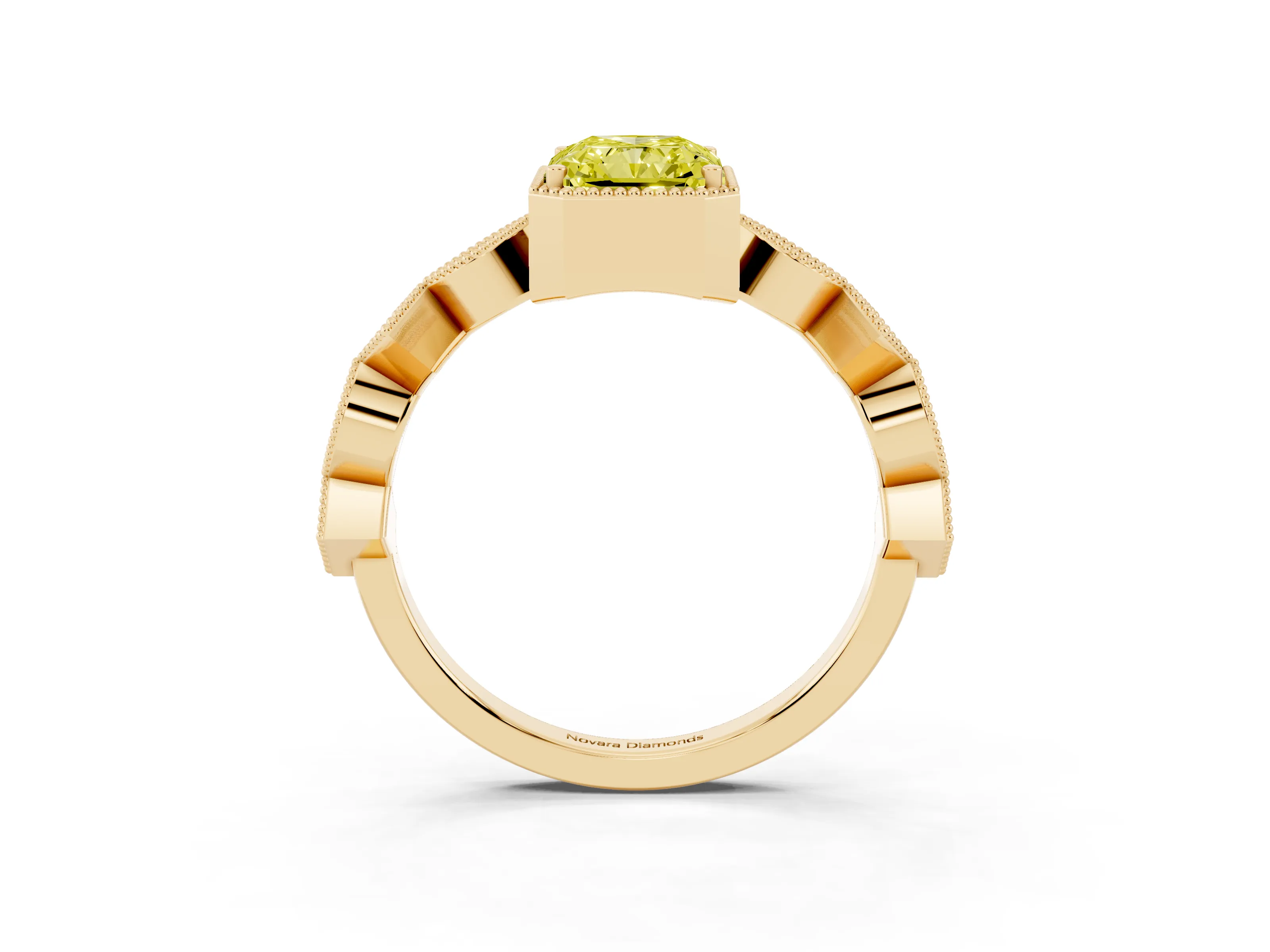 Fancy Yellow Radiant Cut Diamond Milgrain Marquise Twist Band Ring Set in Yellow gold with Prong Setting