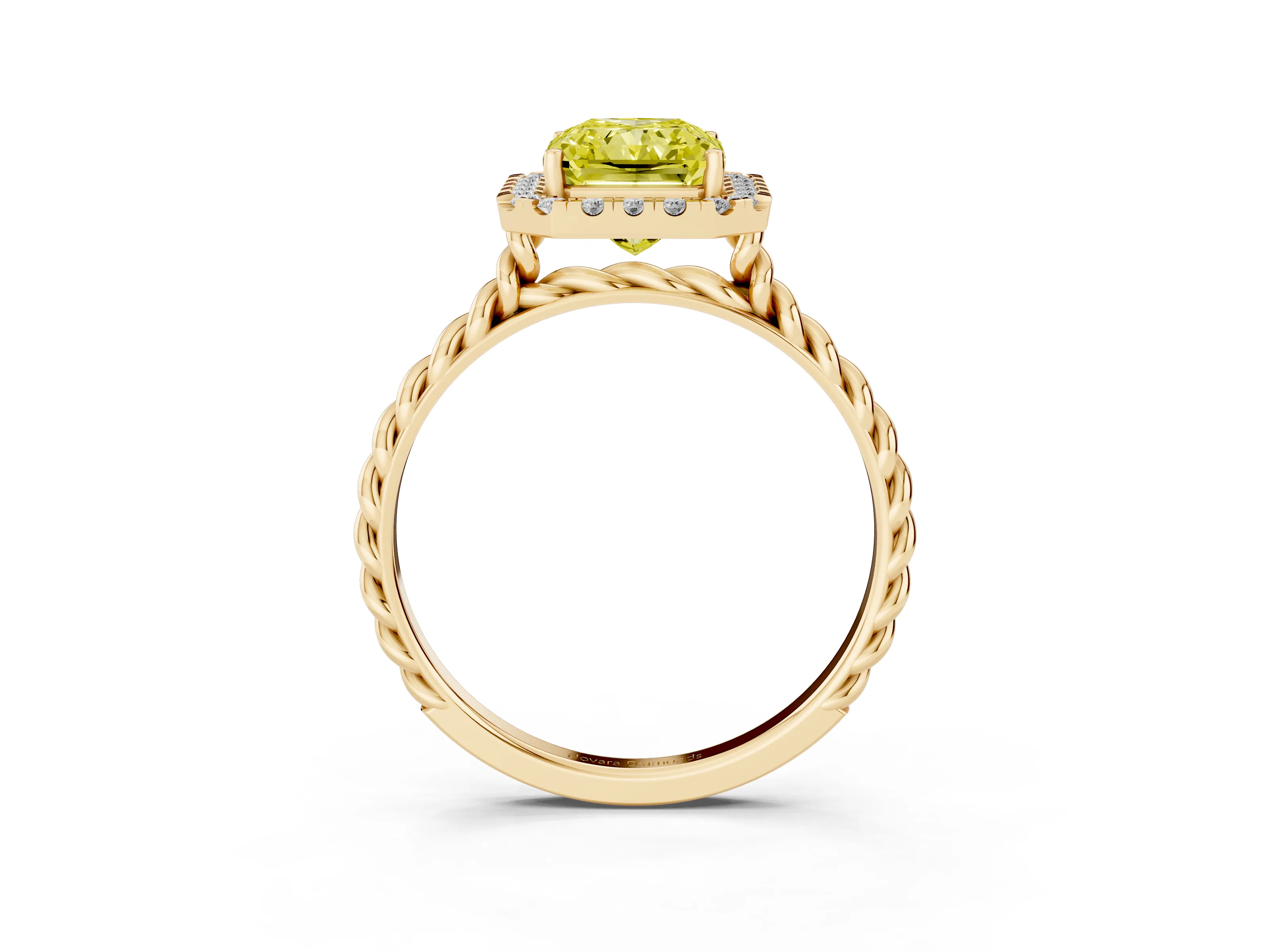 Fancy Yellow Radiant Cut Diamond Halo Ring Set in Yellow gold with Plain Twisted Band