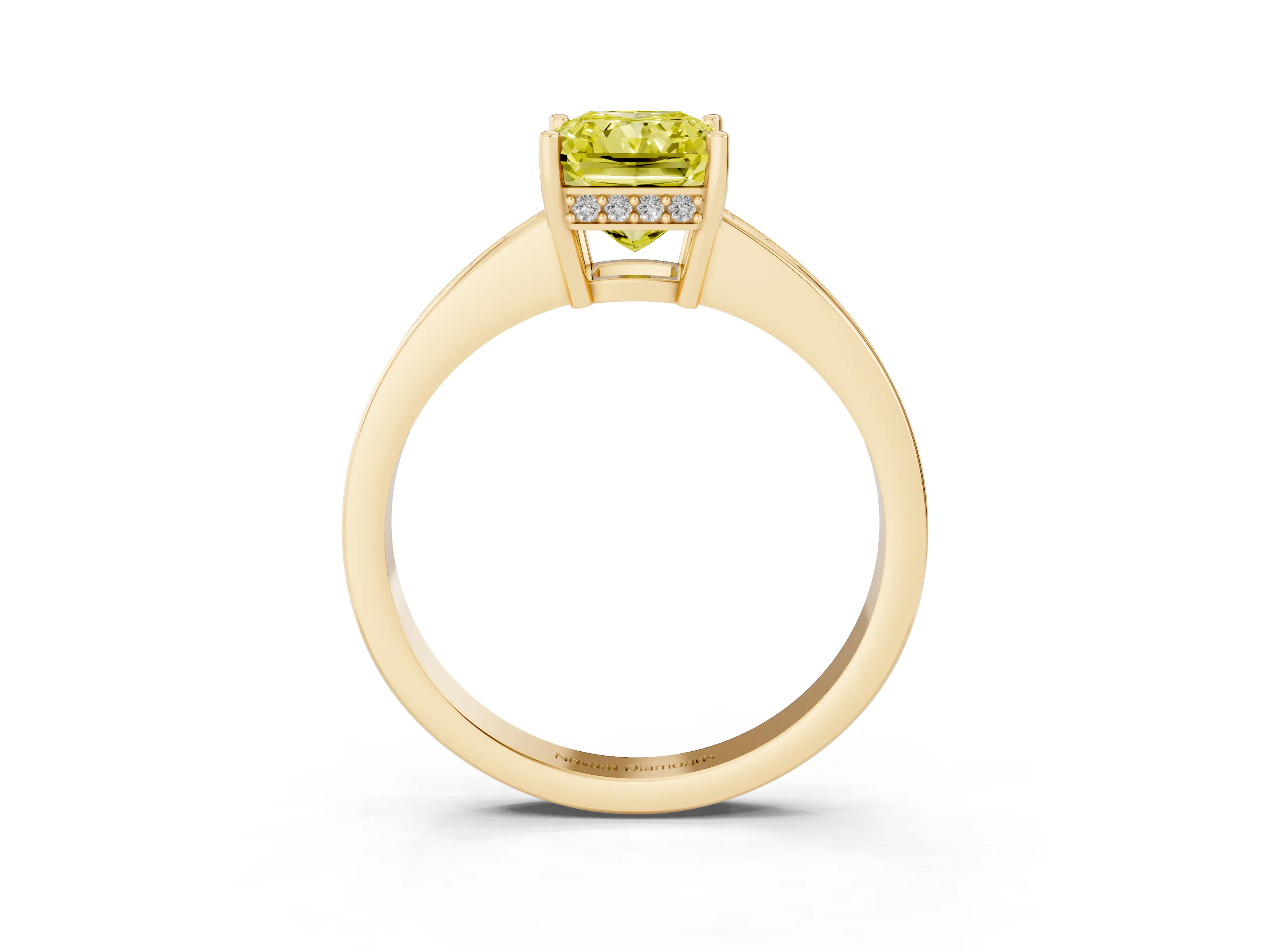 Fancy Yellow Radiant Cut Diamond Pavé Band Prong Set Solitaire Ring Set in Yellow gold