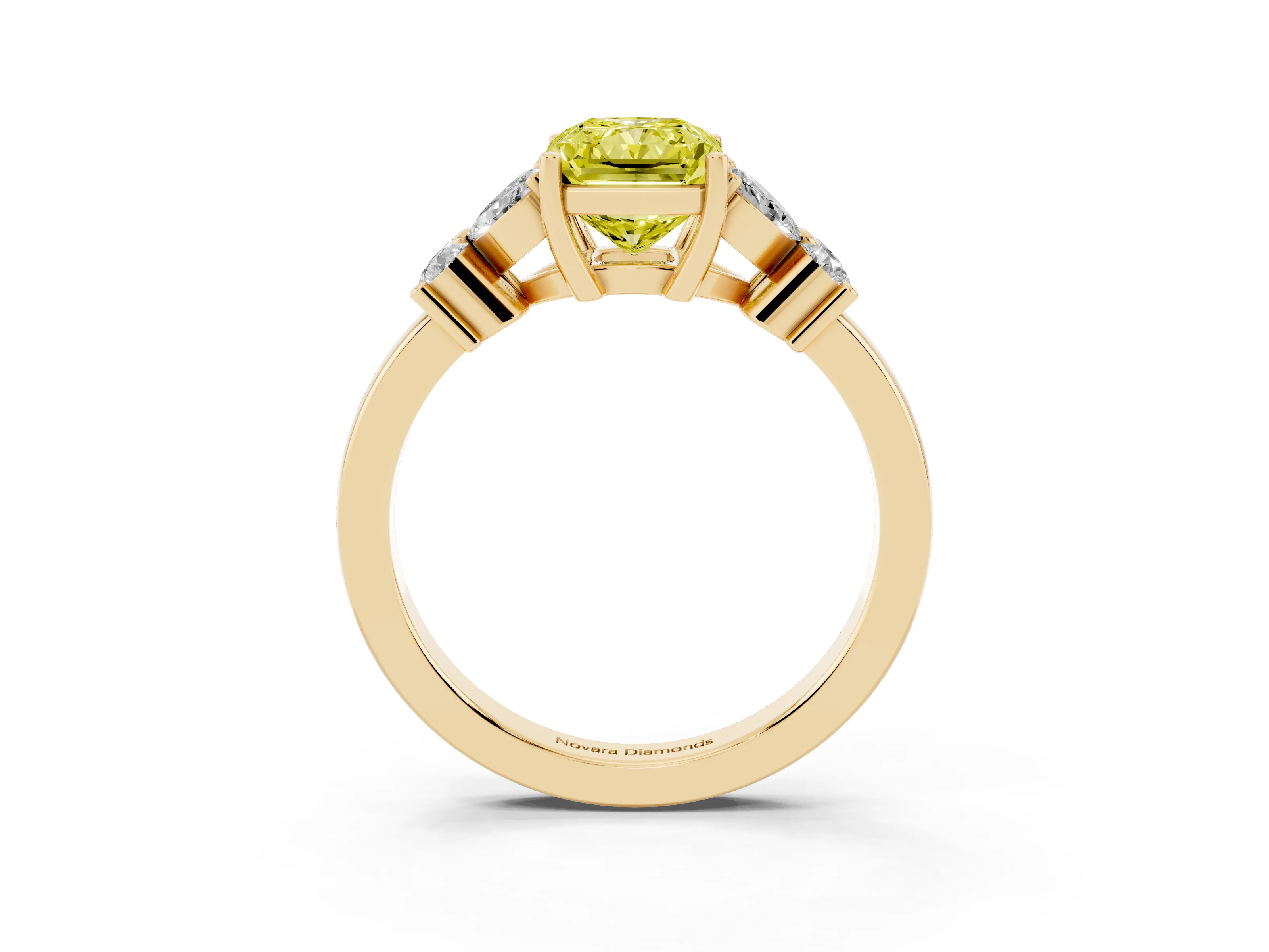 Fancy Yellow Radiant Cut Diamond Floral Cluster Ring Set in Yellow gold with Marquise Petals and Prong Setting