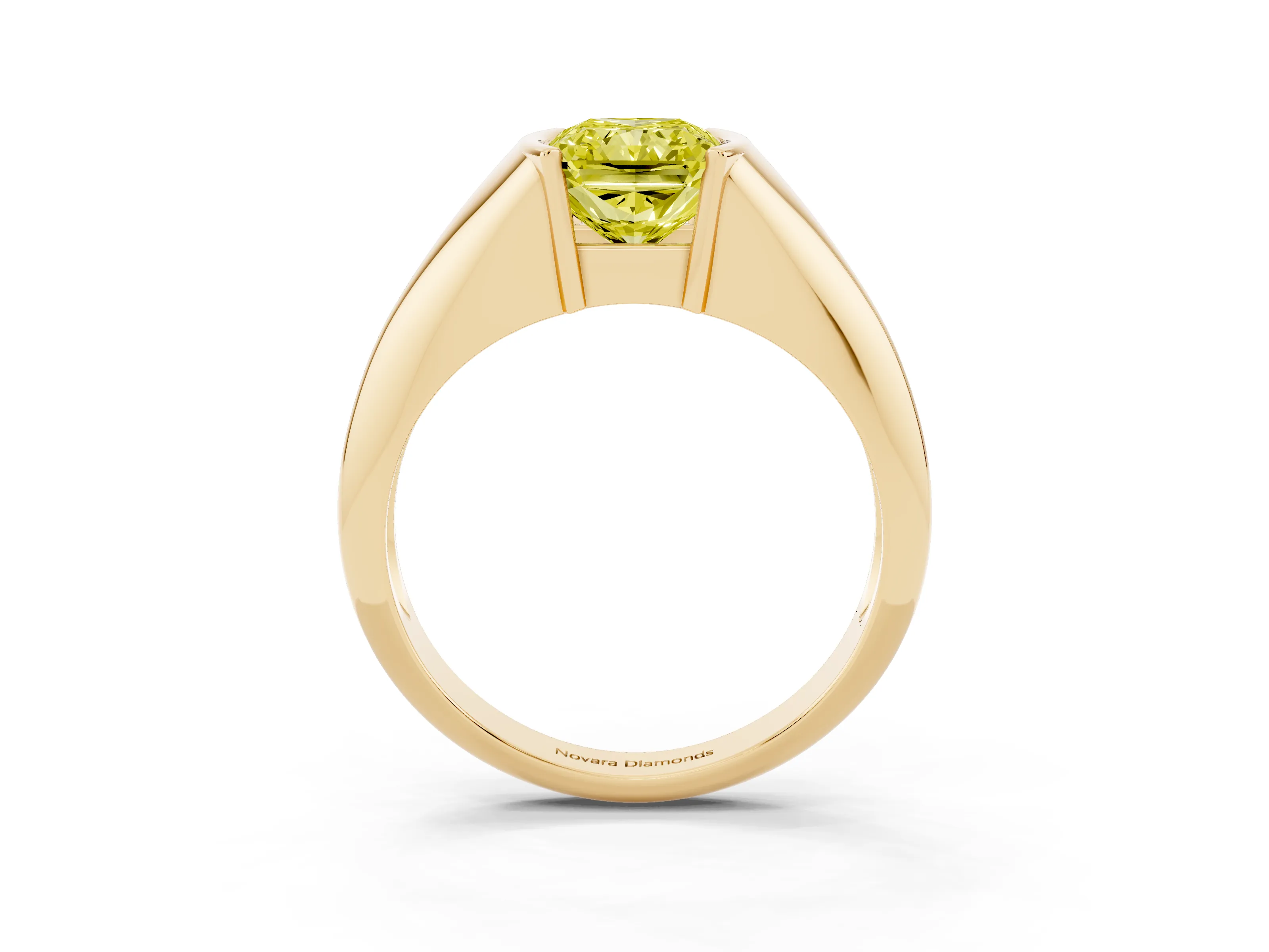 Fancy Yellow Radiant Cut Diamond Solitaire Tension Set Ring Set in Yellow gold