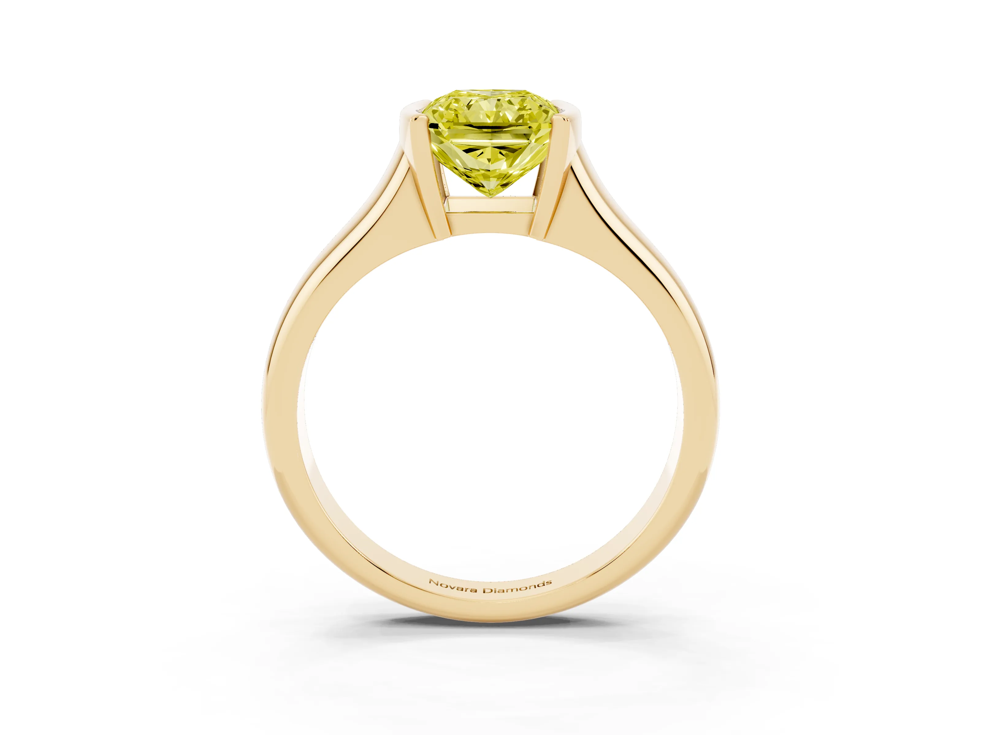 Fancy Yellow Radiant Cut Diamond Solitaire Tension Set Ring Set in Yellow gold with Split Shank Band