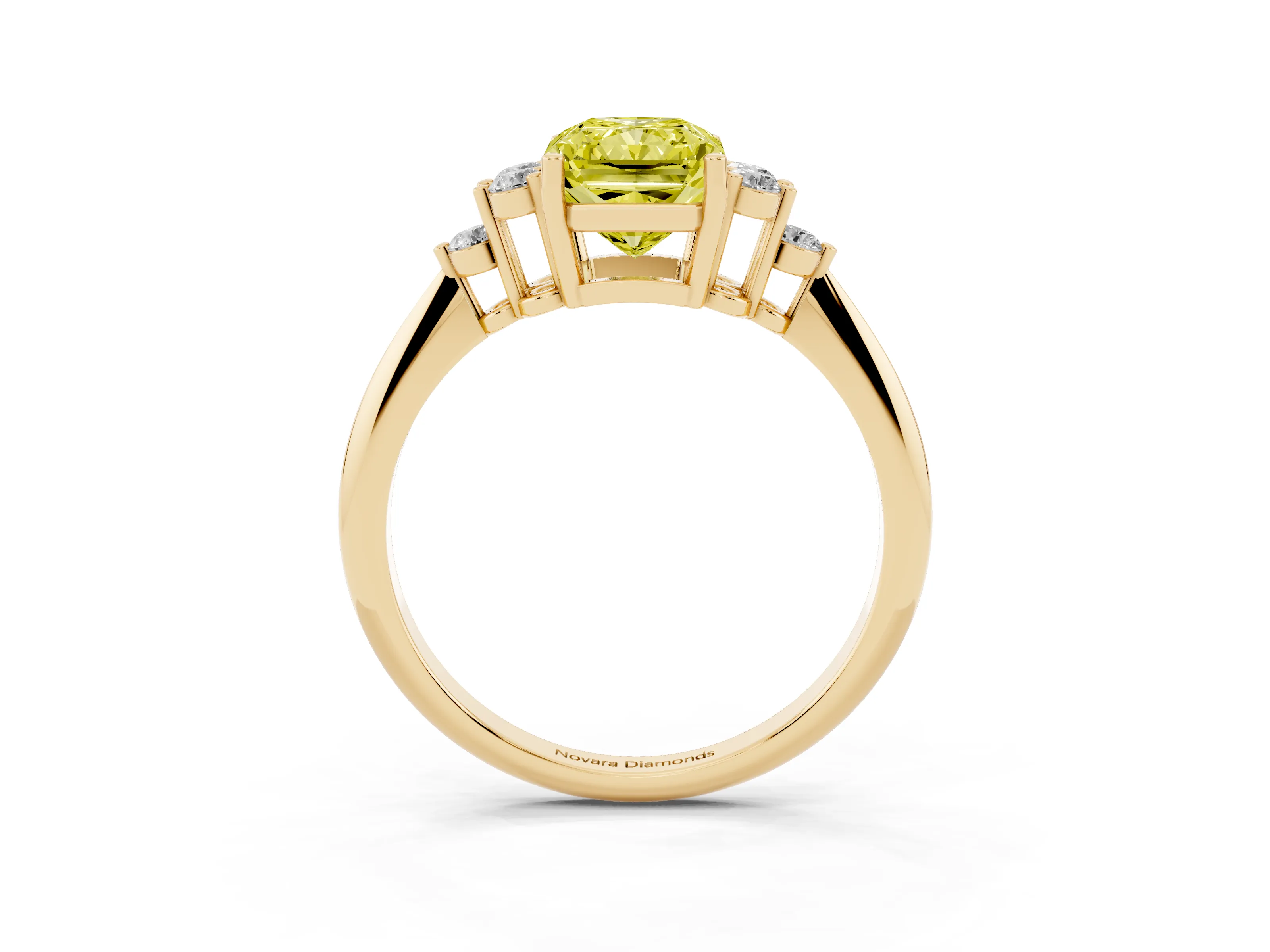 Fancy Yellow Radiant Cut Diamond Cluster Ring Set in Yellow gold with Plain Band and Prong Setting