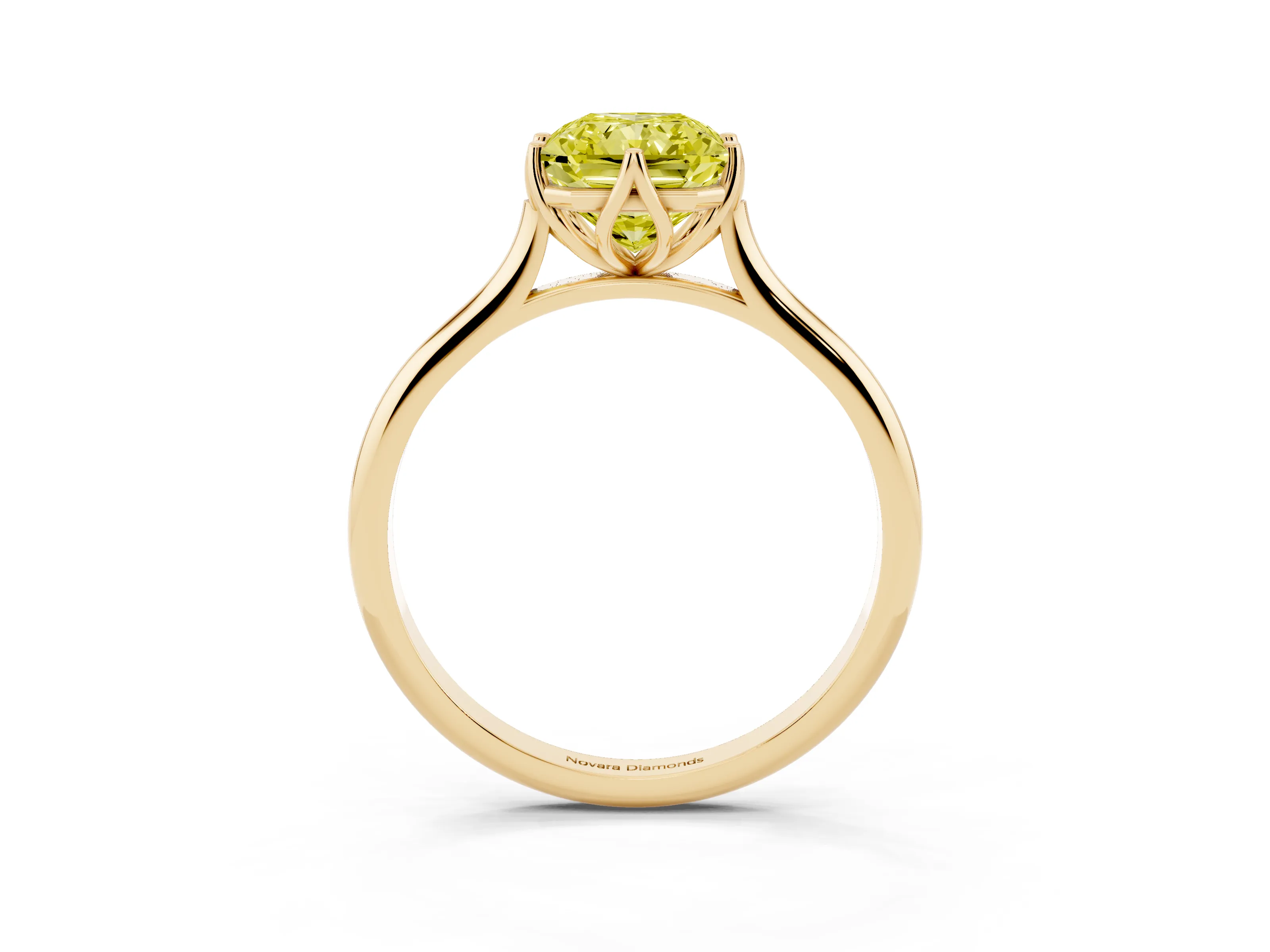 Fancy Yellow Radiant Cut Diamond Solitaire Cathedral Ring Set in Yellow gold with Prong Setting