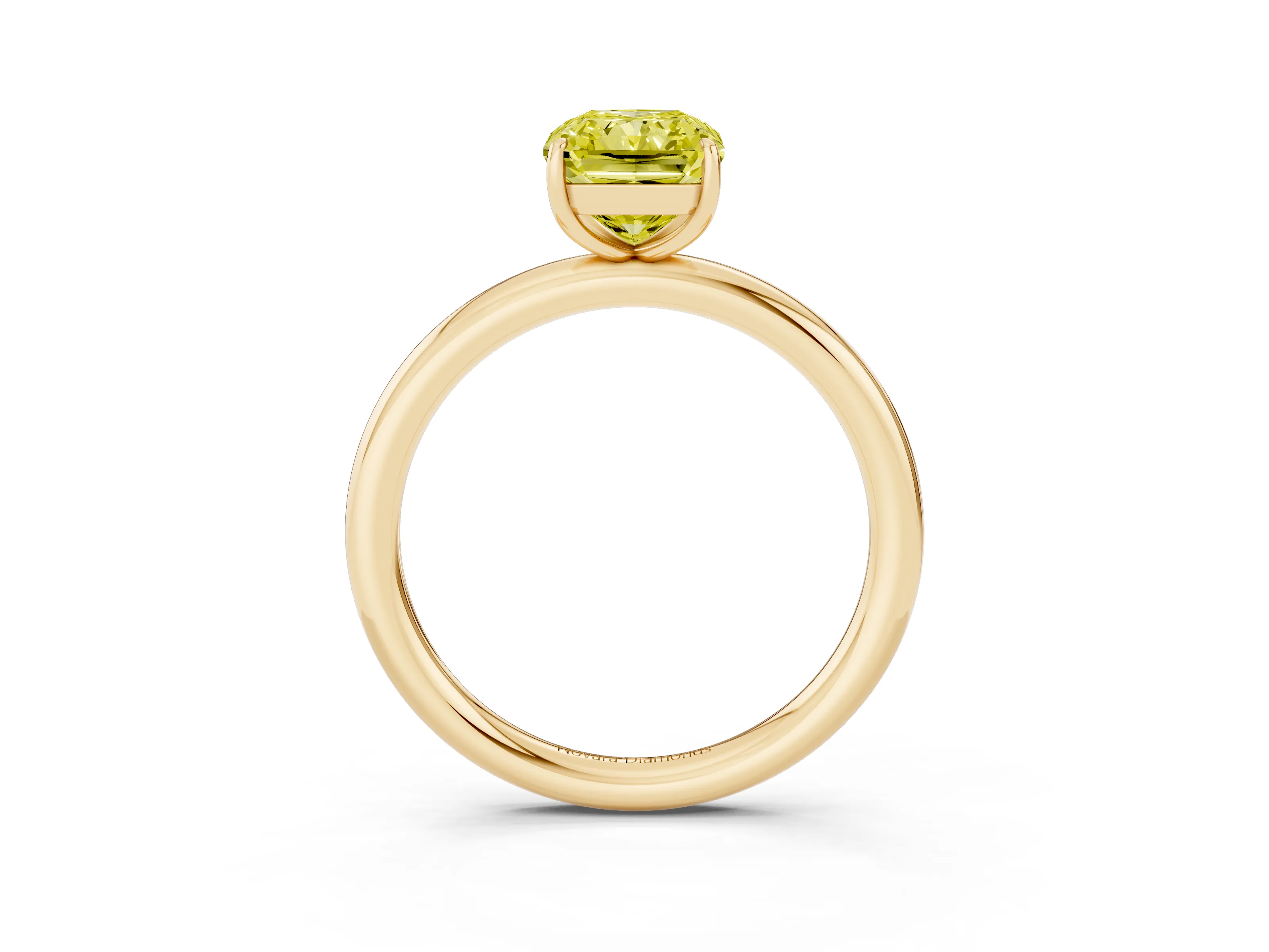 Fancy Yellow Radiant Cut Diamond Solitaire Ring Set in Yellow gold with Prong Setting on a Polished Plain Band