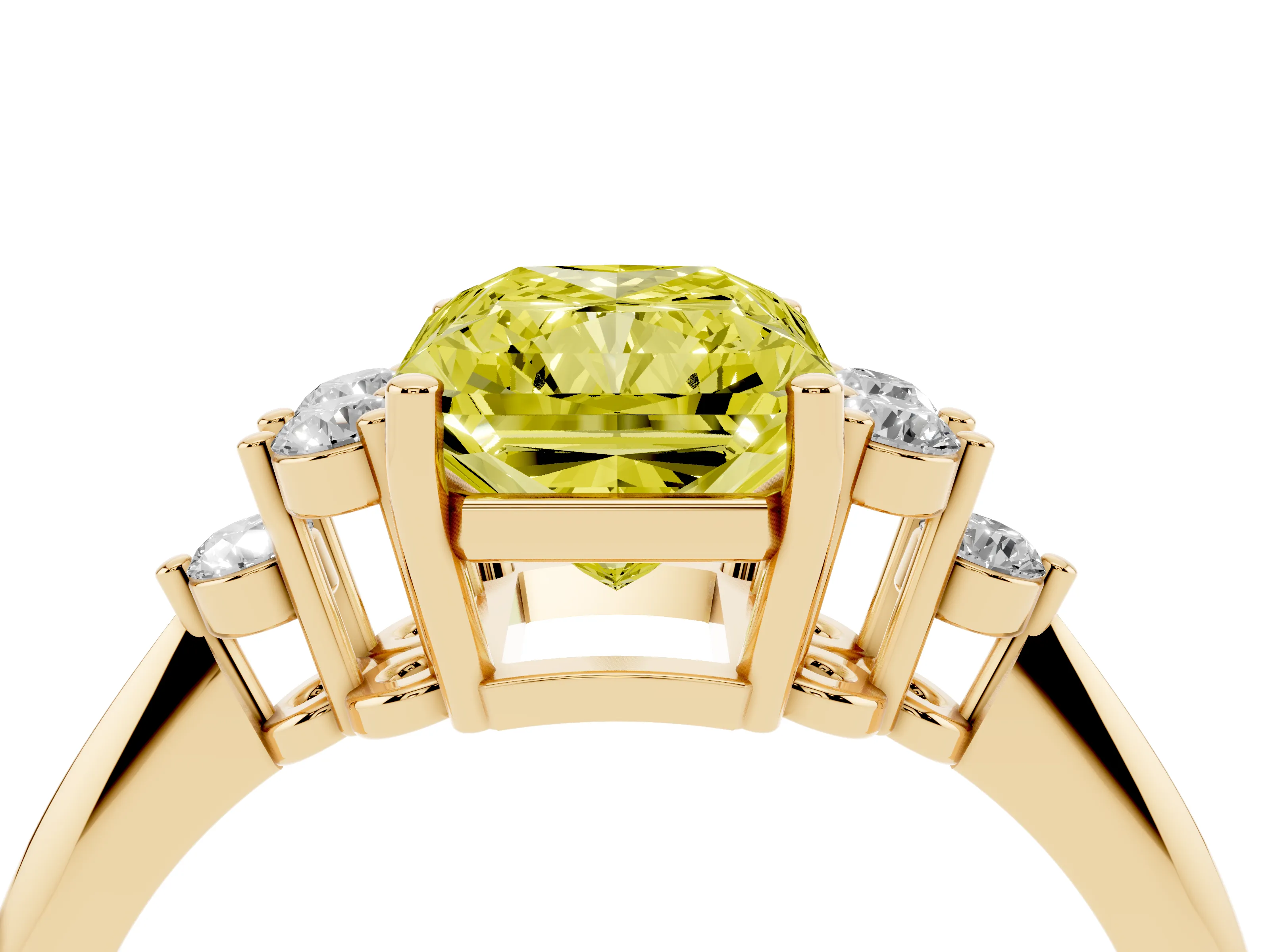 Fancy Yellow Radiant Cut Diamond Cluster Ring Set in Yellow gold with Plain Band and Prong Setting