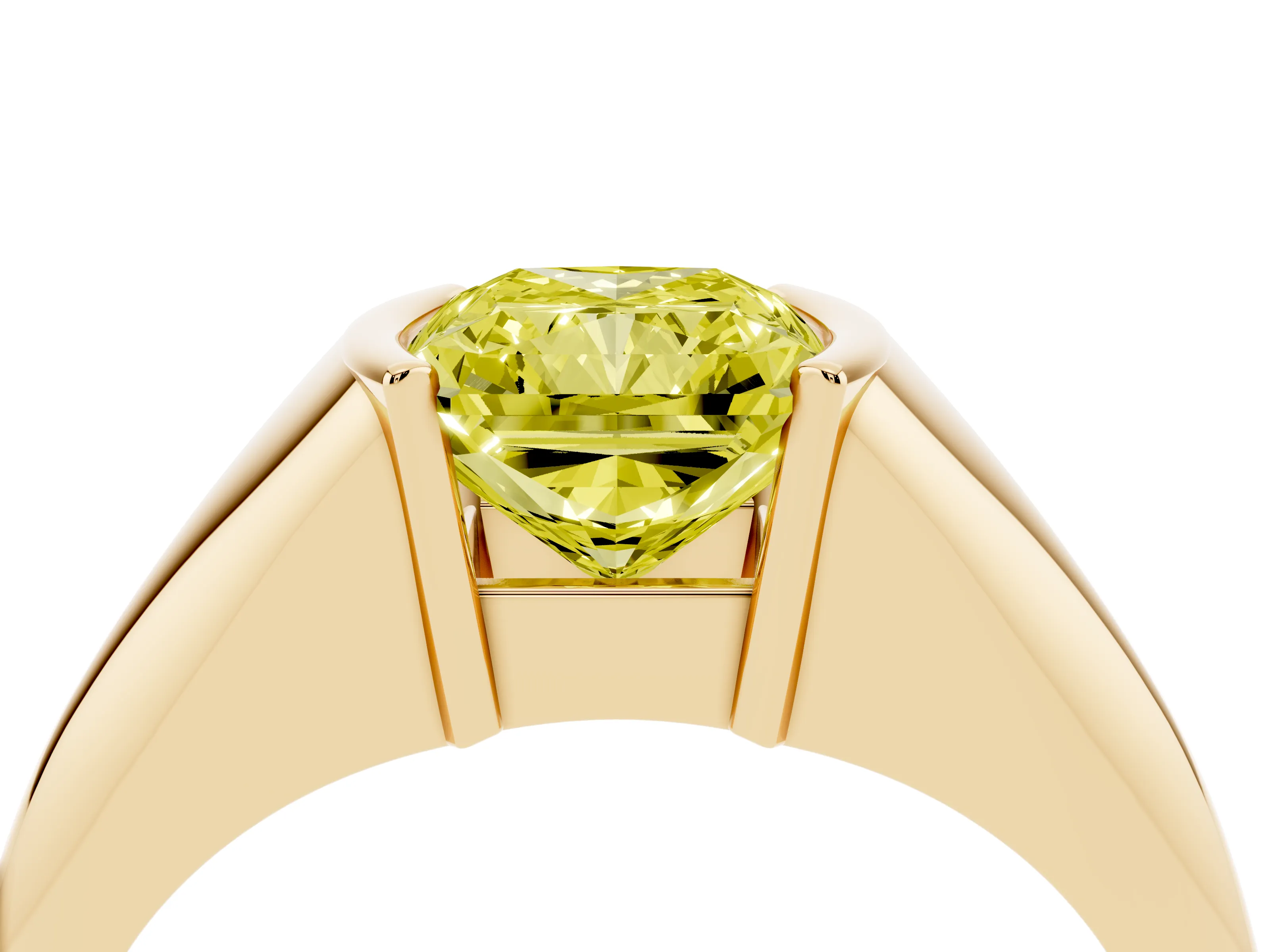 Fancy Yellow Radiant Cut Diamond Solitaire Tension Set Ring Set in Yellow gold