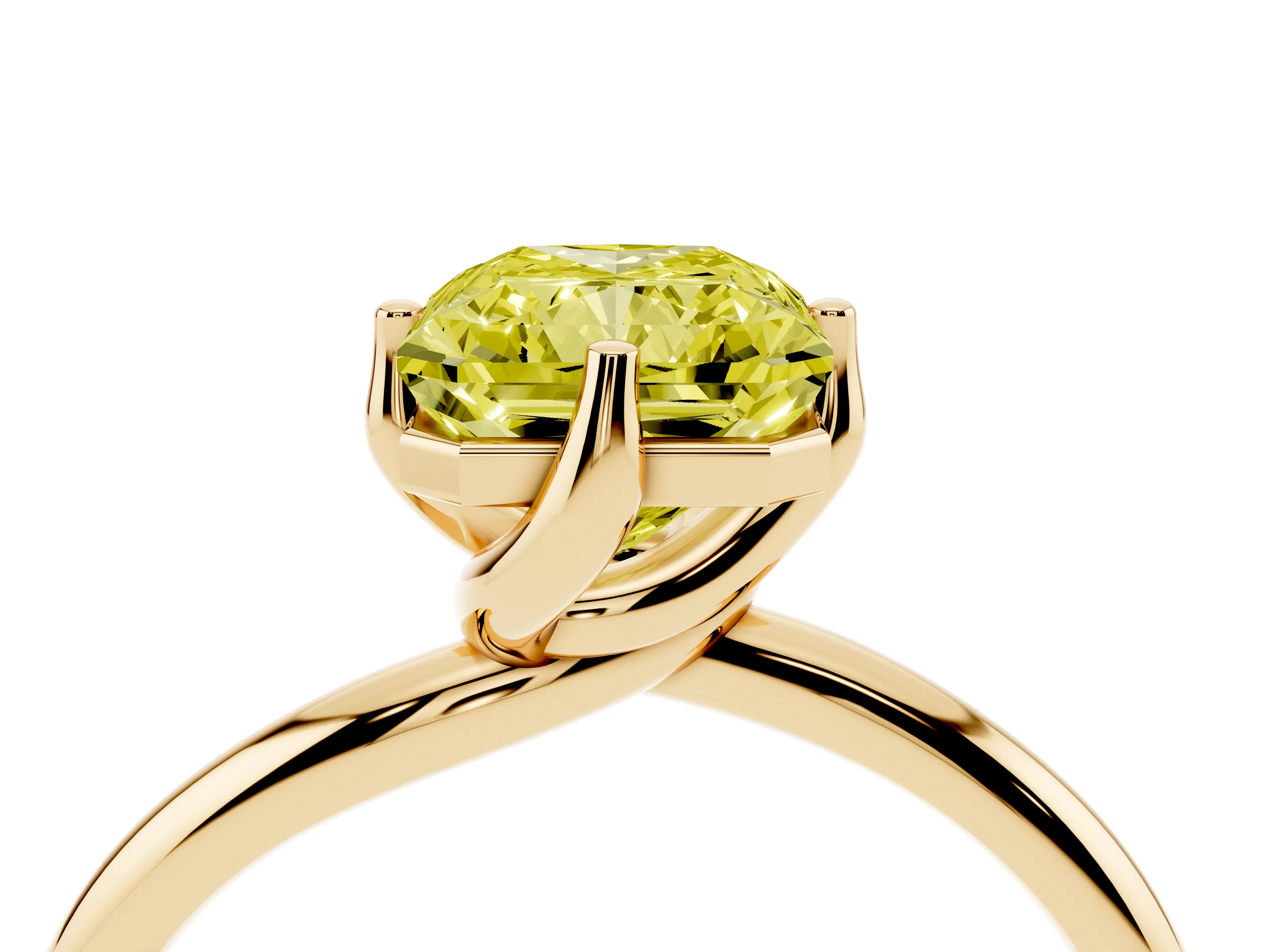 Fancy Yellow Radiant Cut Diamond Solitaire Engagement Ring Set in Yellow gold with Classic Plain Band