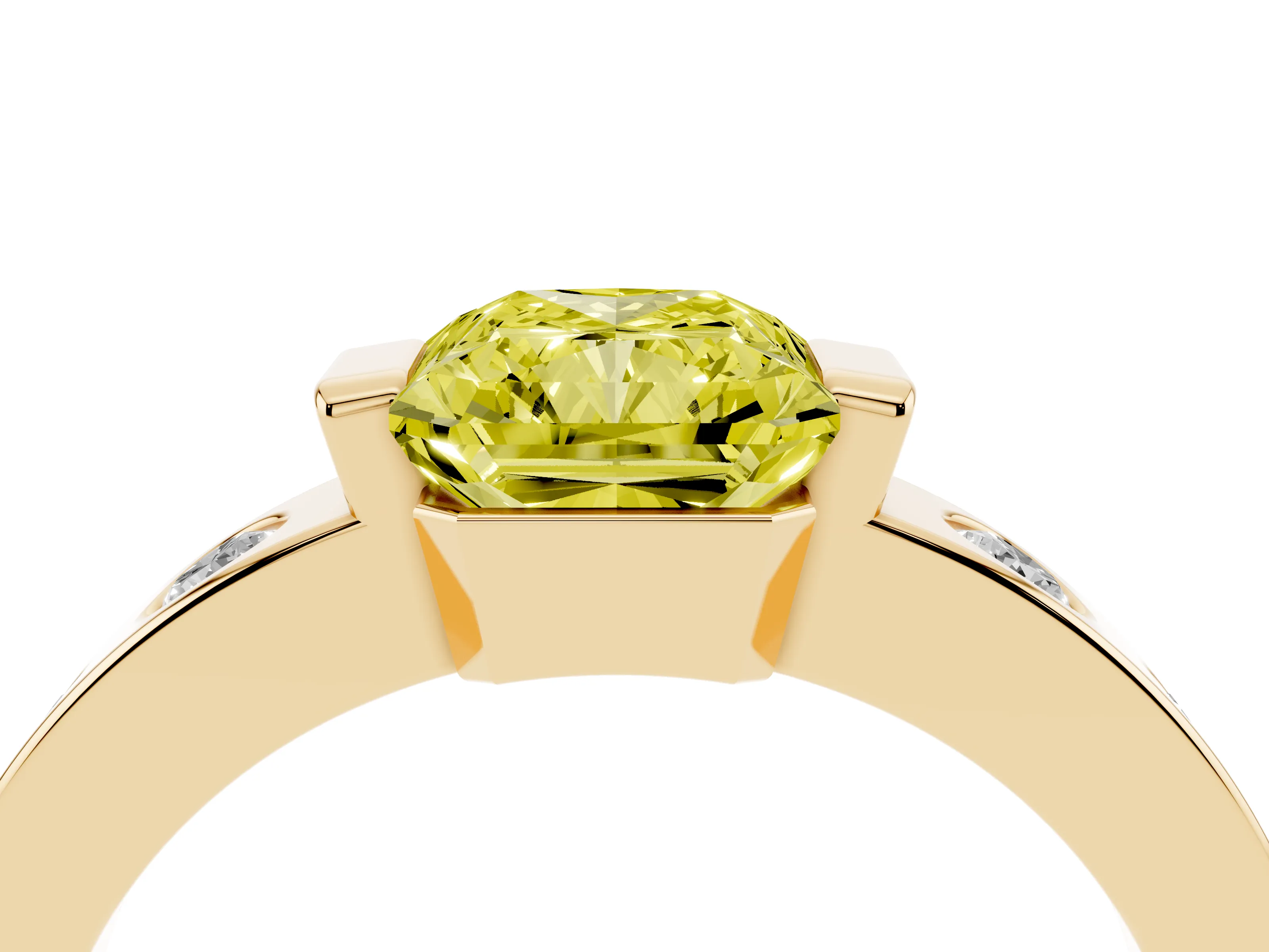 Fancy Yellow Radiant Cut Diamond Channel-Set Band Ring Set in Yellow gold with Bezel Prong Setting
