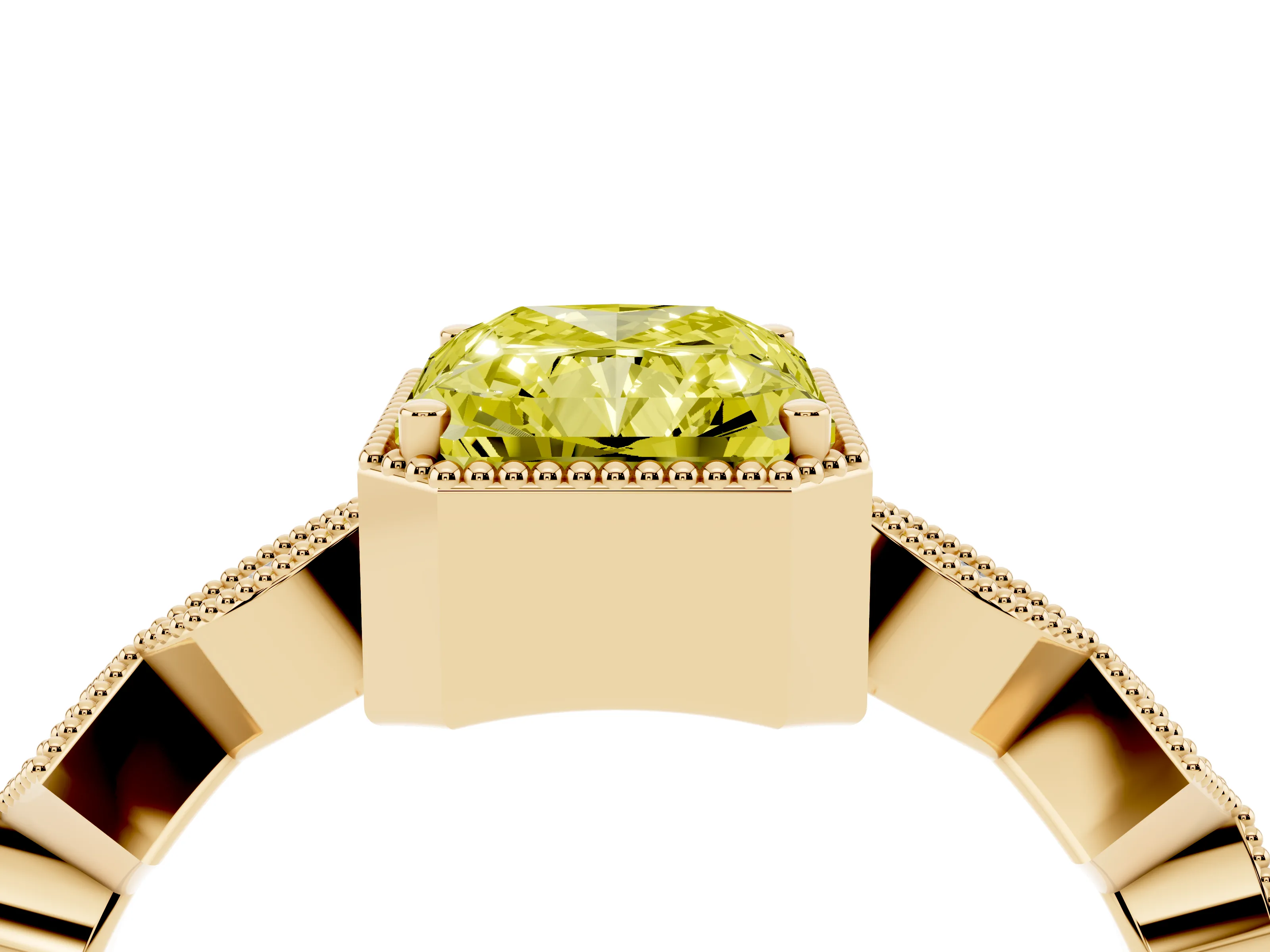 Fancy Yellow Radiant Cut Diamond Milgrain Marquise Twist Band Ring Set in Yellow gold with Prong Setting