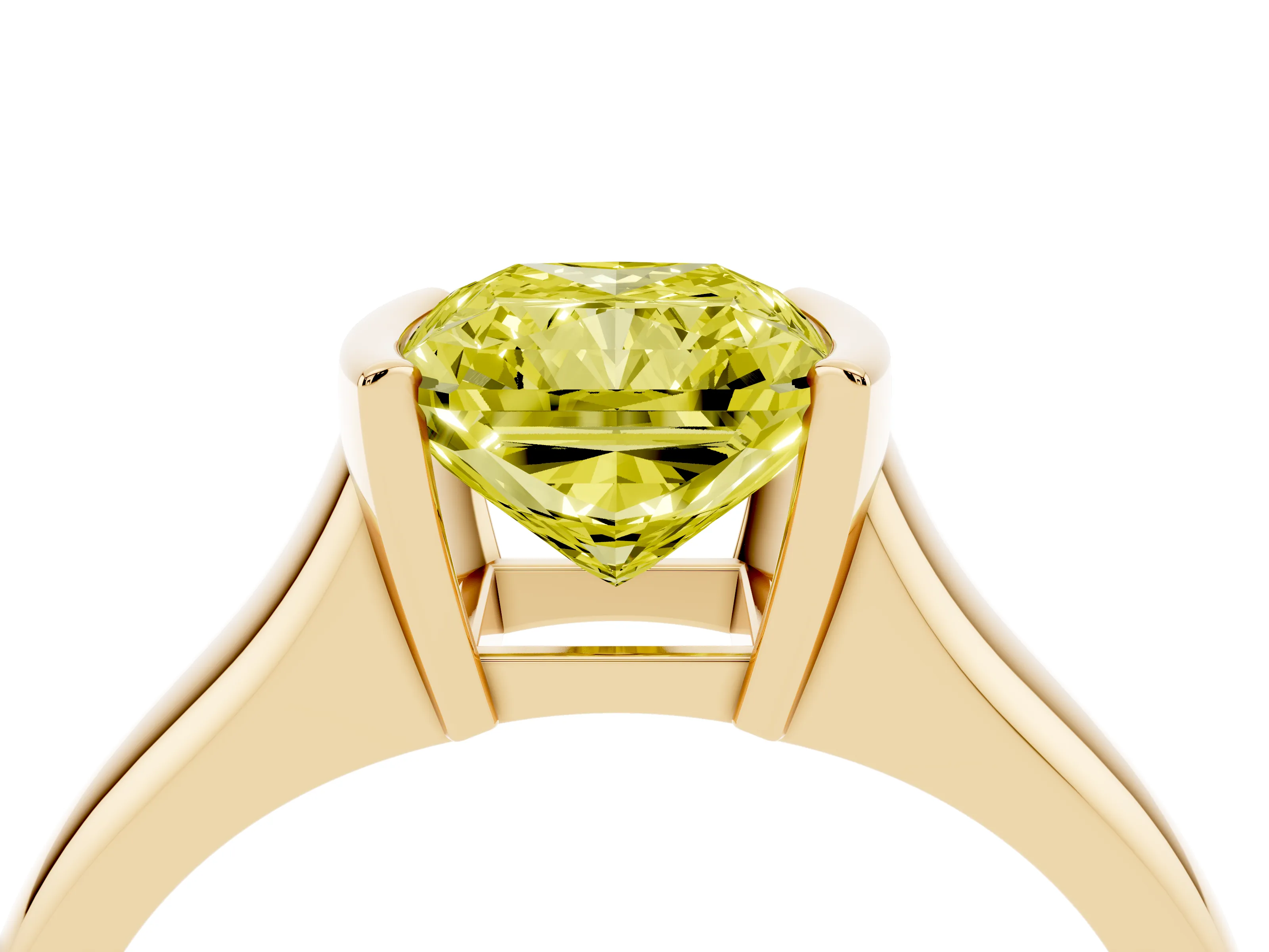 Fancy Yellow Radiant Cut Diamond Solitaire Tension Set Ring Set in Yellow gold with Split Shank Band