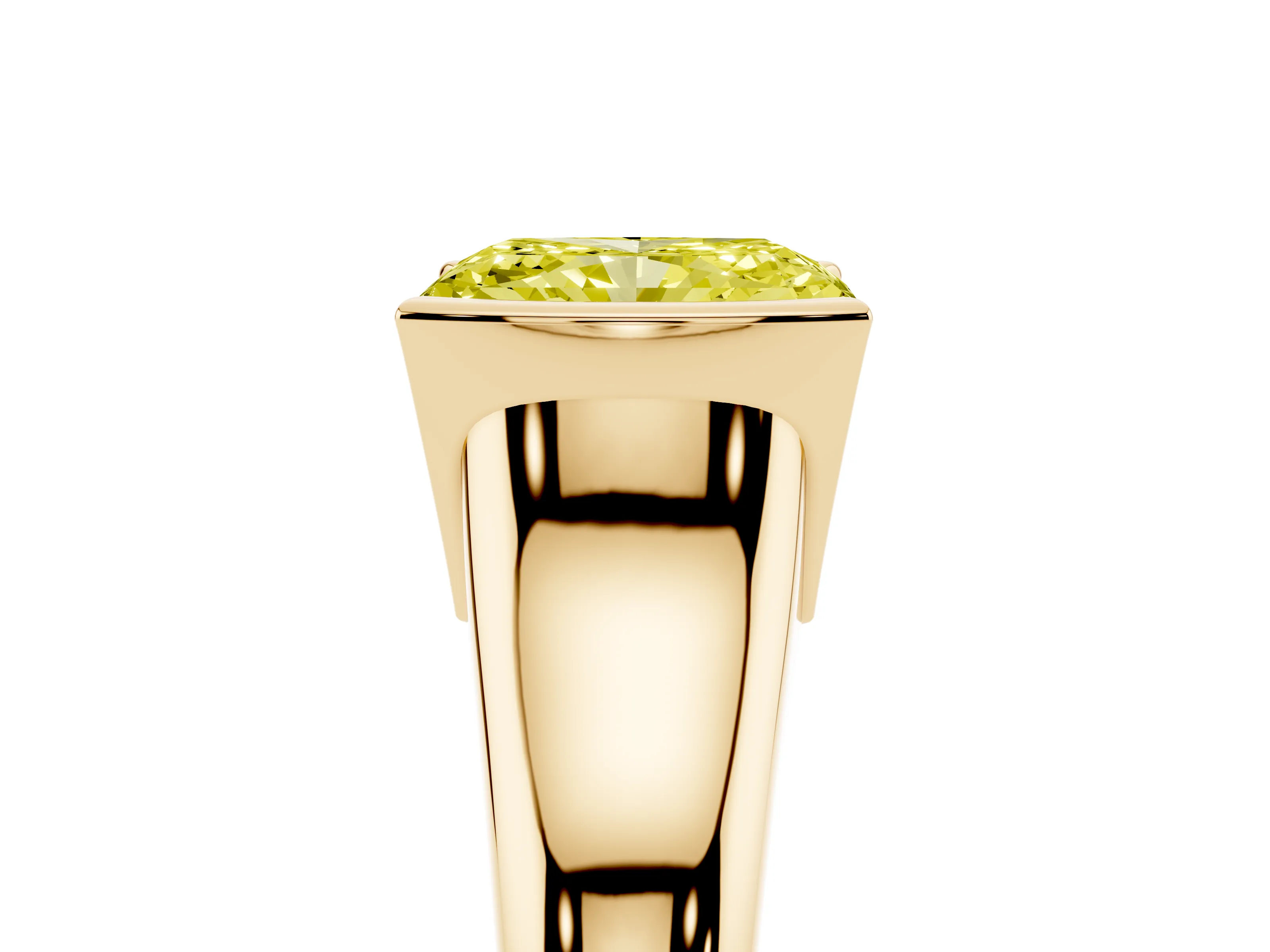 Fancy Yellow Radiant Cut Diamond Solitaire Tension Set Ring Set in Yellow gold with Split Shank Band
