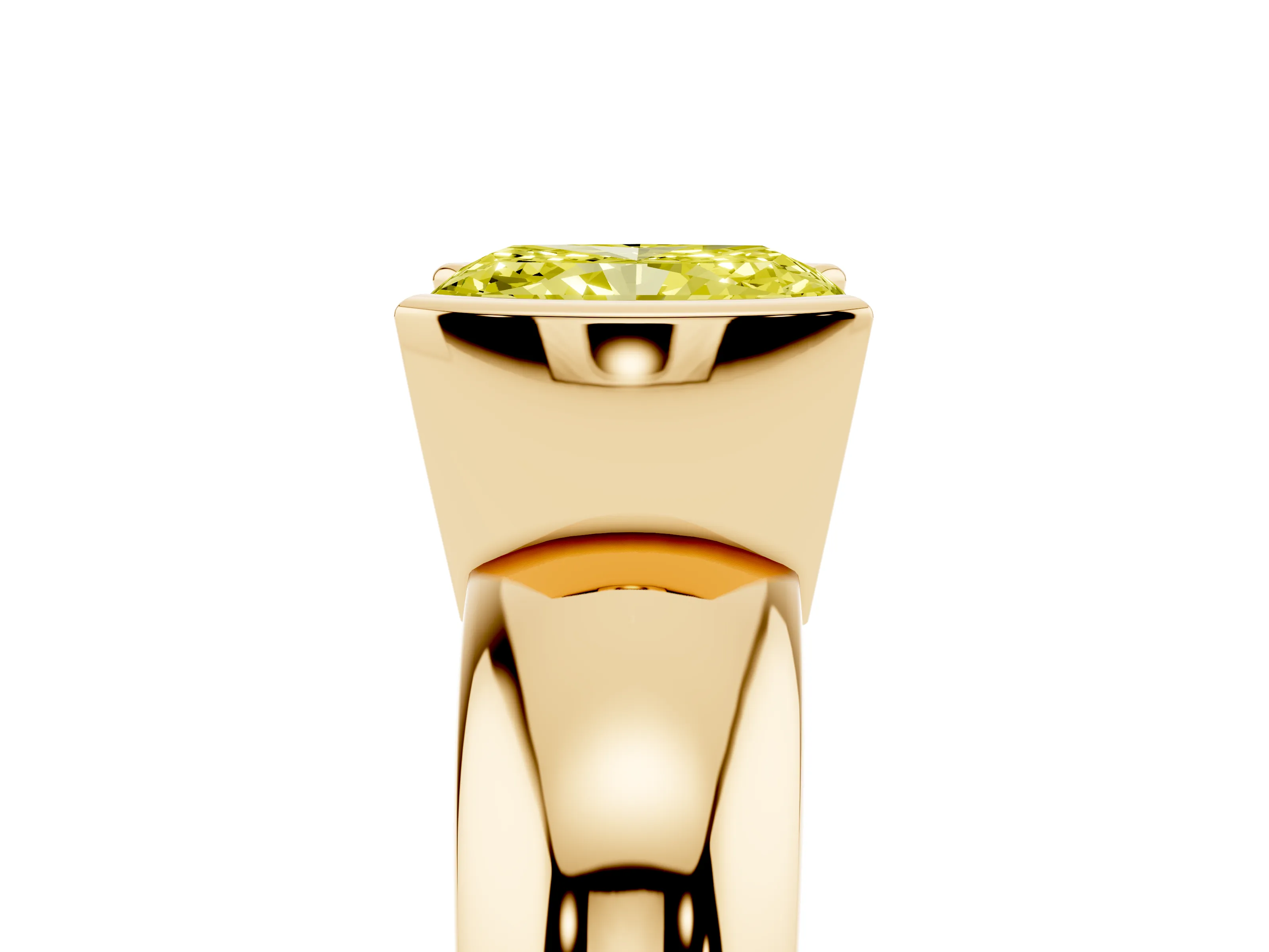 Fancy Yellow Radiant Cut Diamond Solitaire Tension Set Ring Set in Yellow gold with Wide Band
