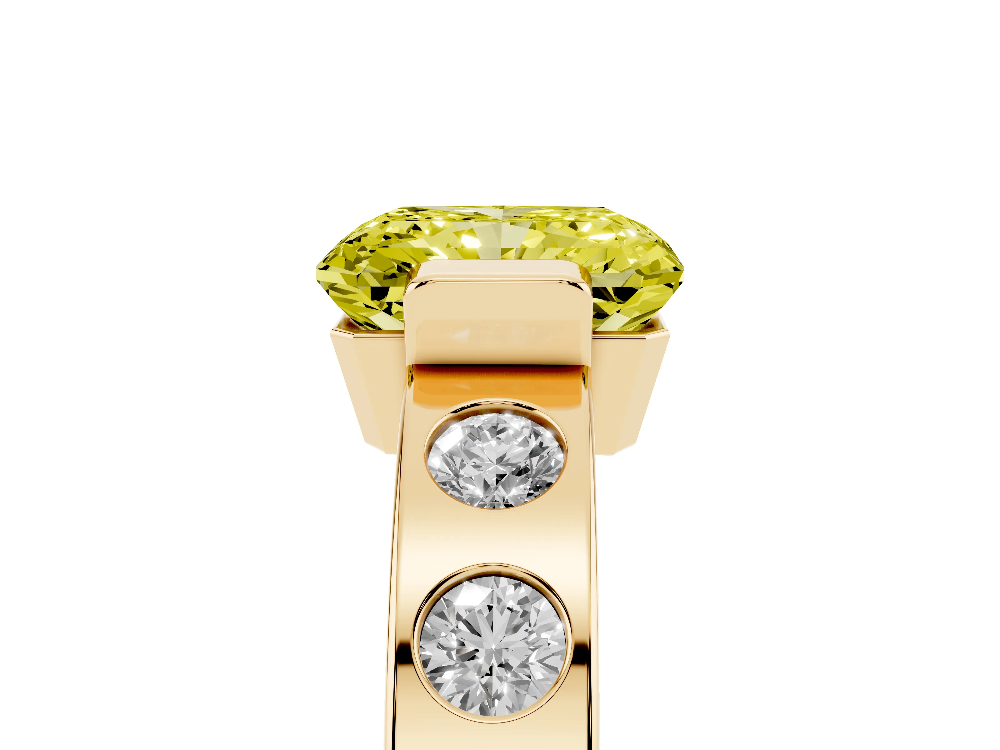 Fancy Yellow Radiant Cut Diamond Channel-Set Band Ring Set in Yellow gold with Bezel Prong Setting